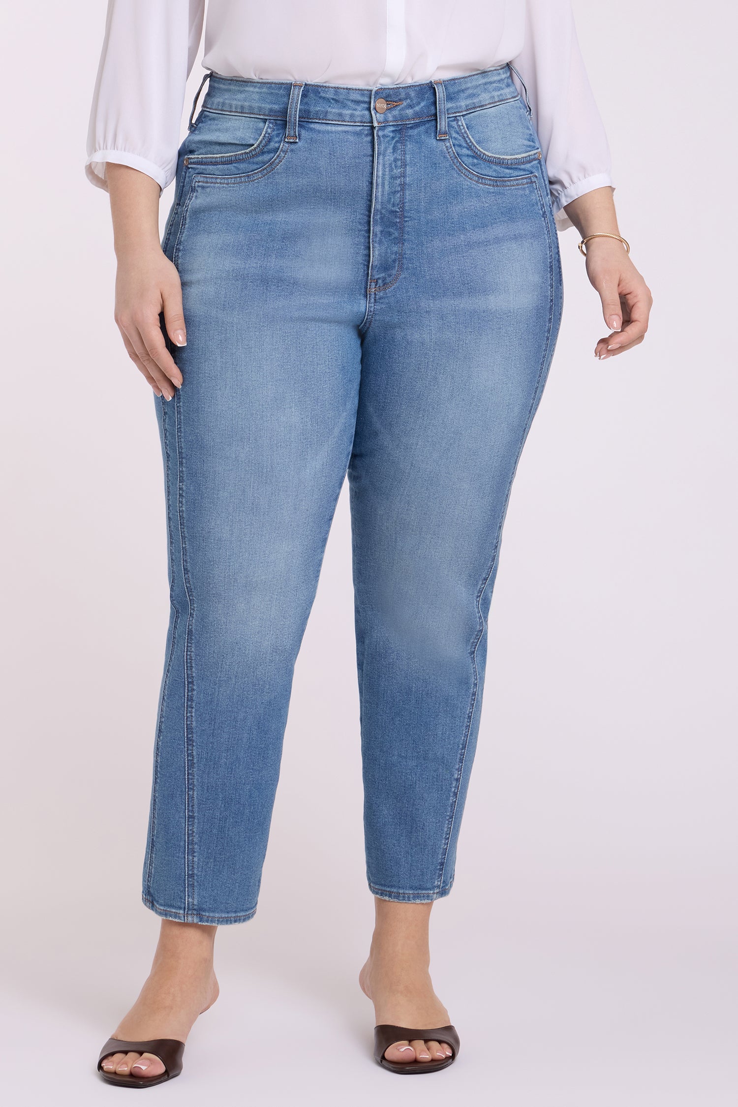NYDJ Marilyn Straight Ankle Jeans In Plus Size With High Rise And Paneled Seam Detail - Port Sea