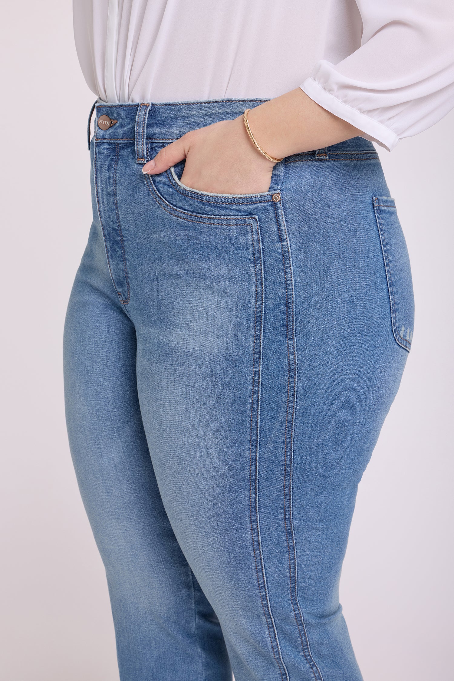 NYDJ Marilyn Straight Ankle Jeans In Plus Size With High Rise And Paneled Seam Detail - Port Sea