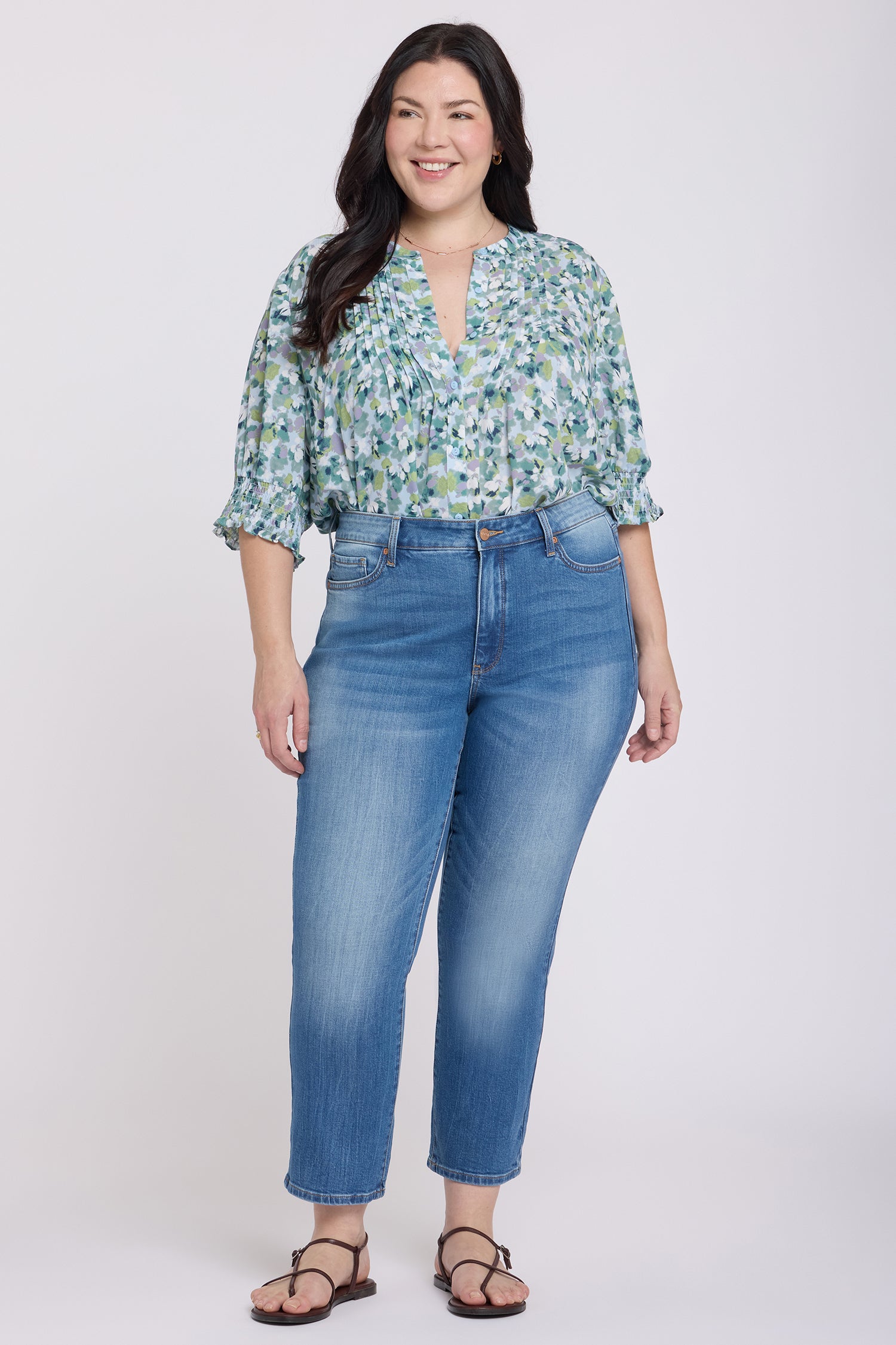 NYDJ Marilyn Straight Ankle Jeans In Plus Size With Floral Pocket Detail - Pacifica