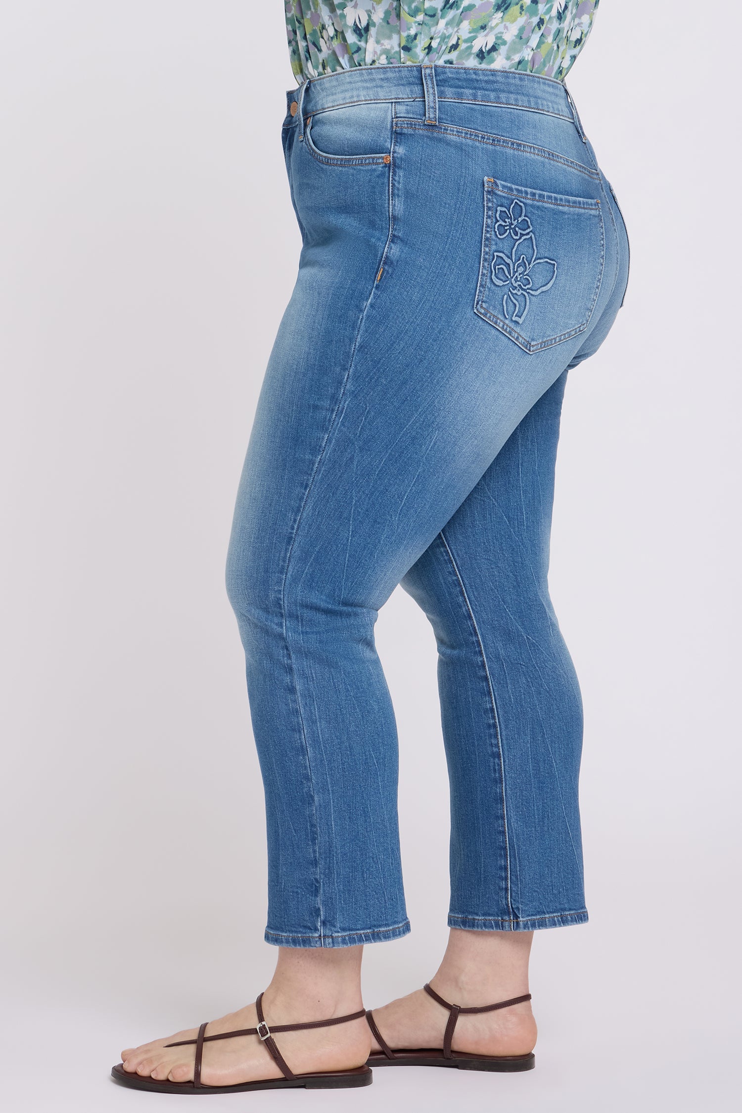 NYDJ Marilyn Straight Ankle Jeans In Plus Size With Floral Pocket Detail - Pacifica