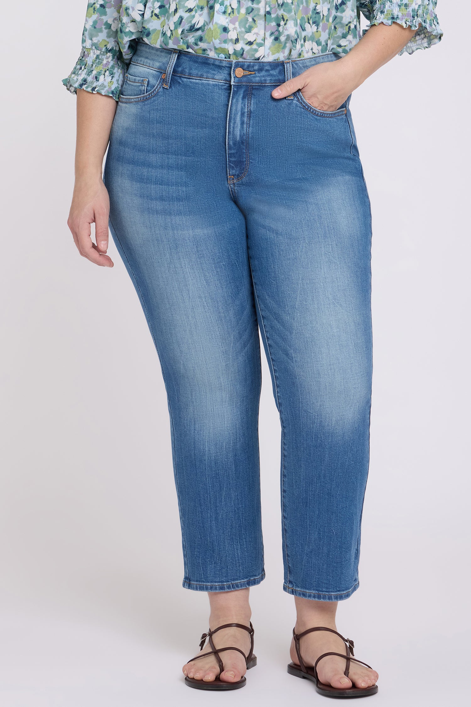NYDJ Marilyn Straight Ankle Jeans In Plus Size With Floral Pocket Detail - Pacifica