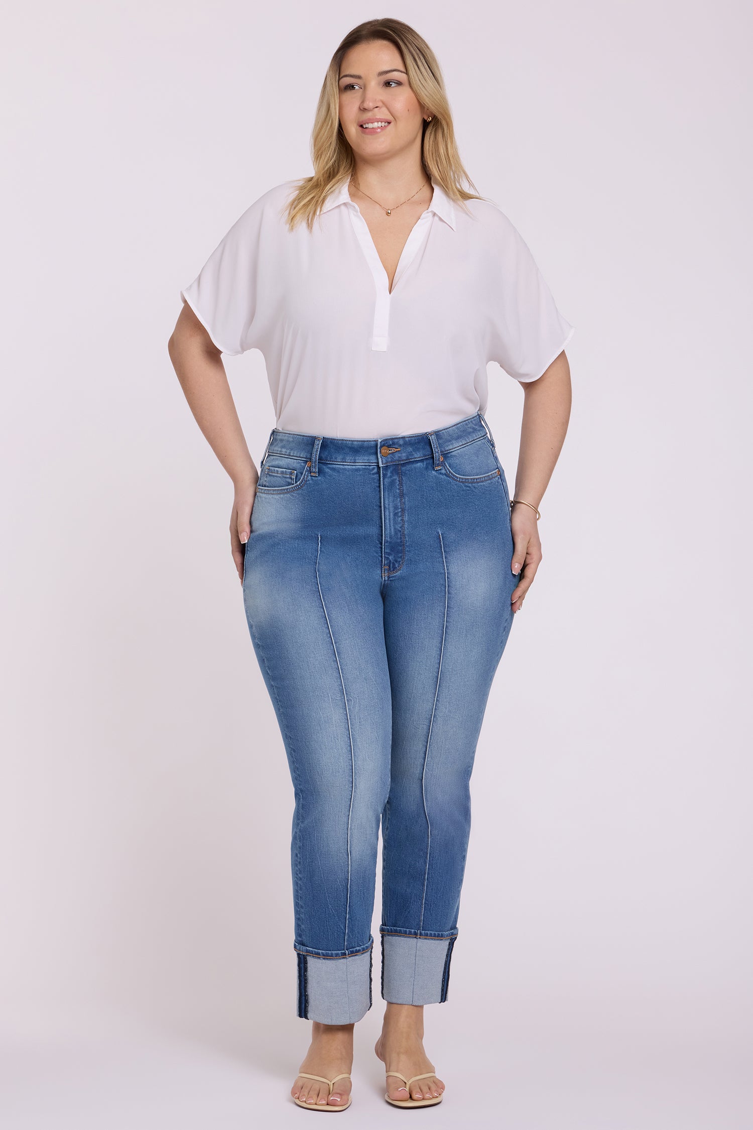 NYDJ Marilyn Straight Jeans In Plus Size With Pintucks And Deep Cuffs - Pacifica