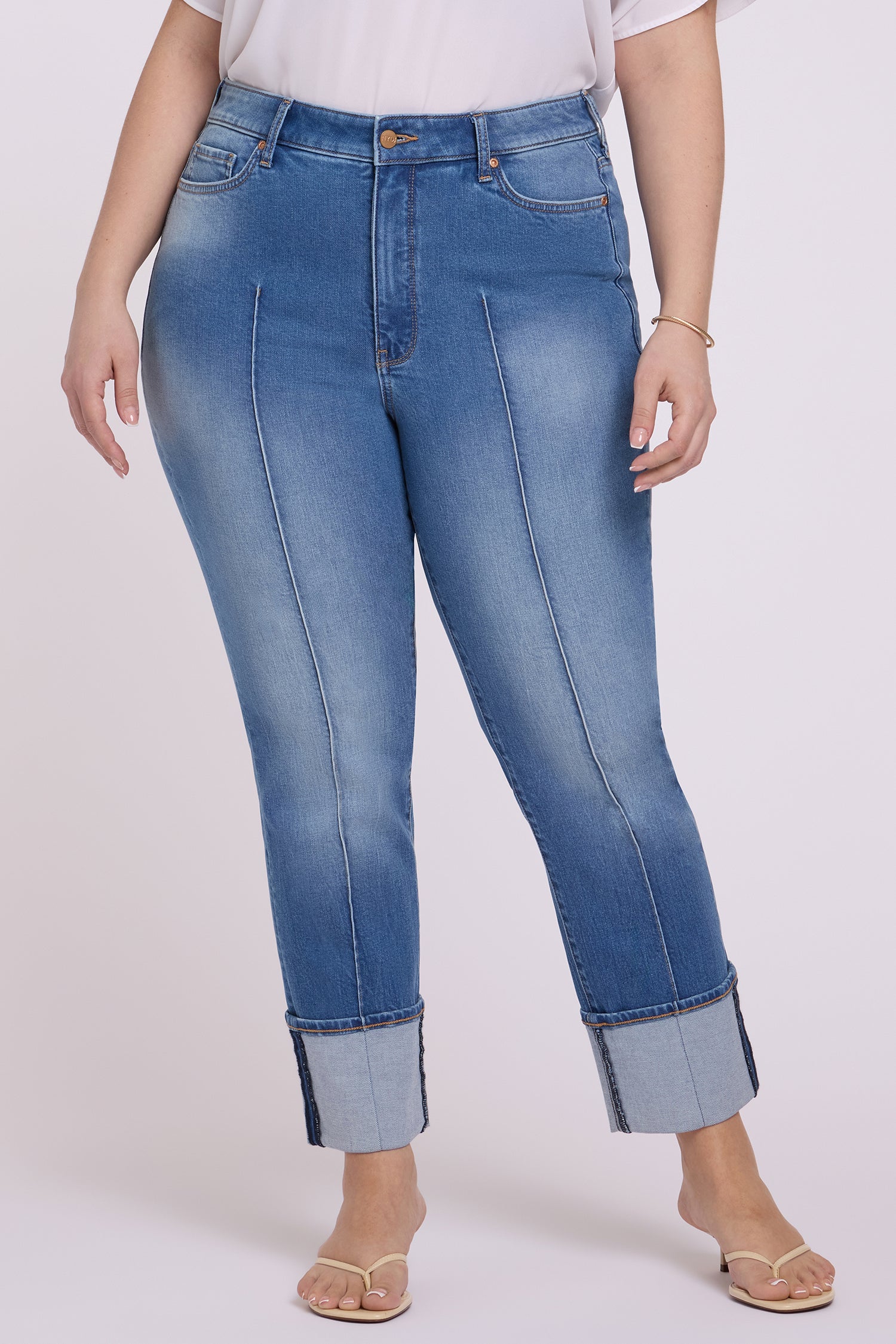 NYDJ Marilyn Straight Jeans In Plus Size With Pintucks And Deep Cuffs - Pacifica