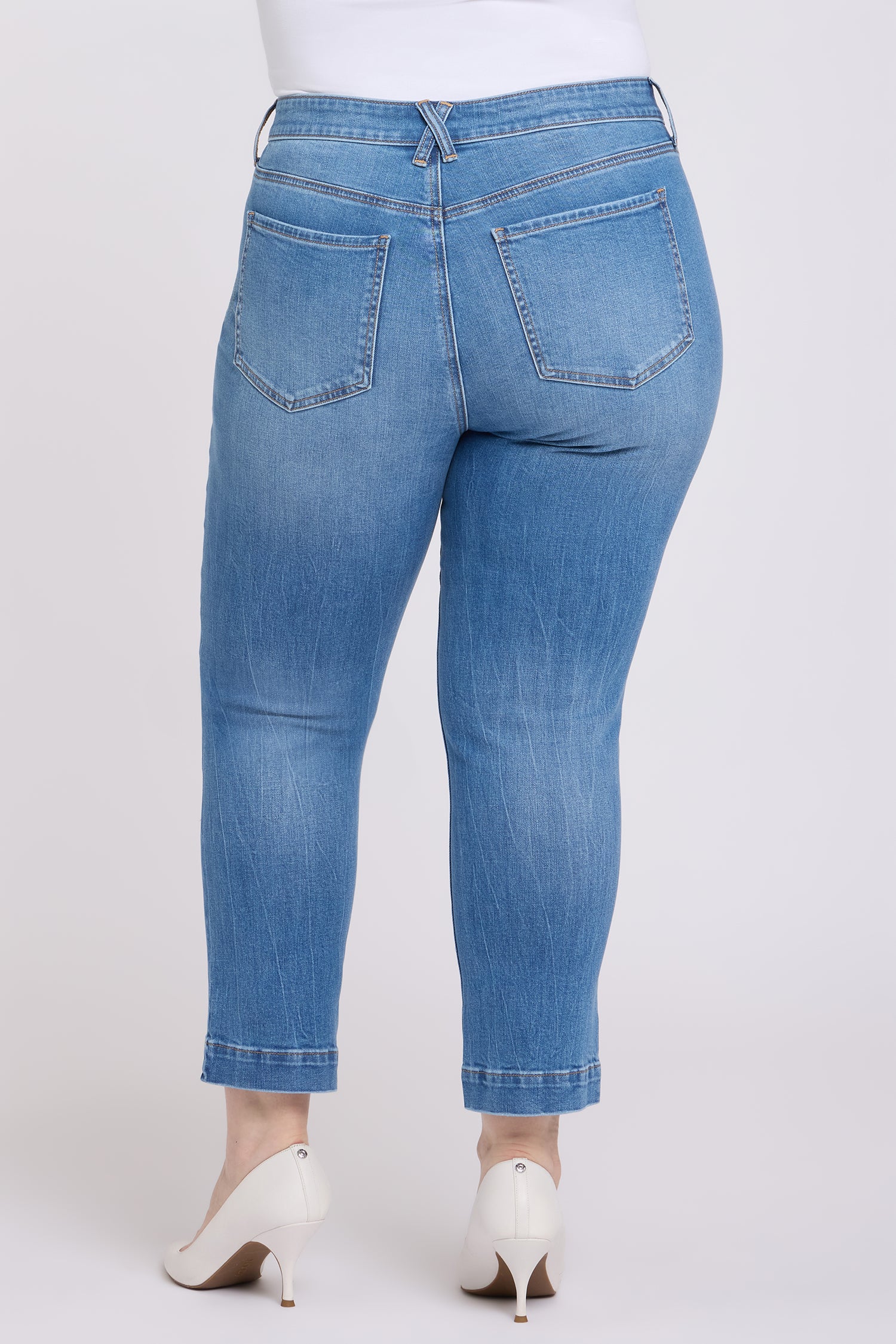 NYDJ Sheri Slim Straight Ankle Jeans In Plus Size With Criss-Cross Belt Loop And Side Slits - Pacifica
