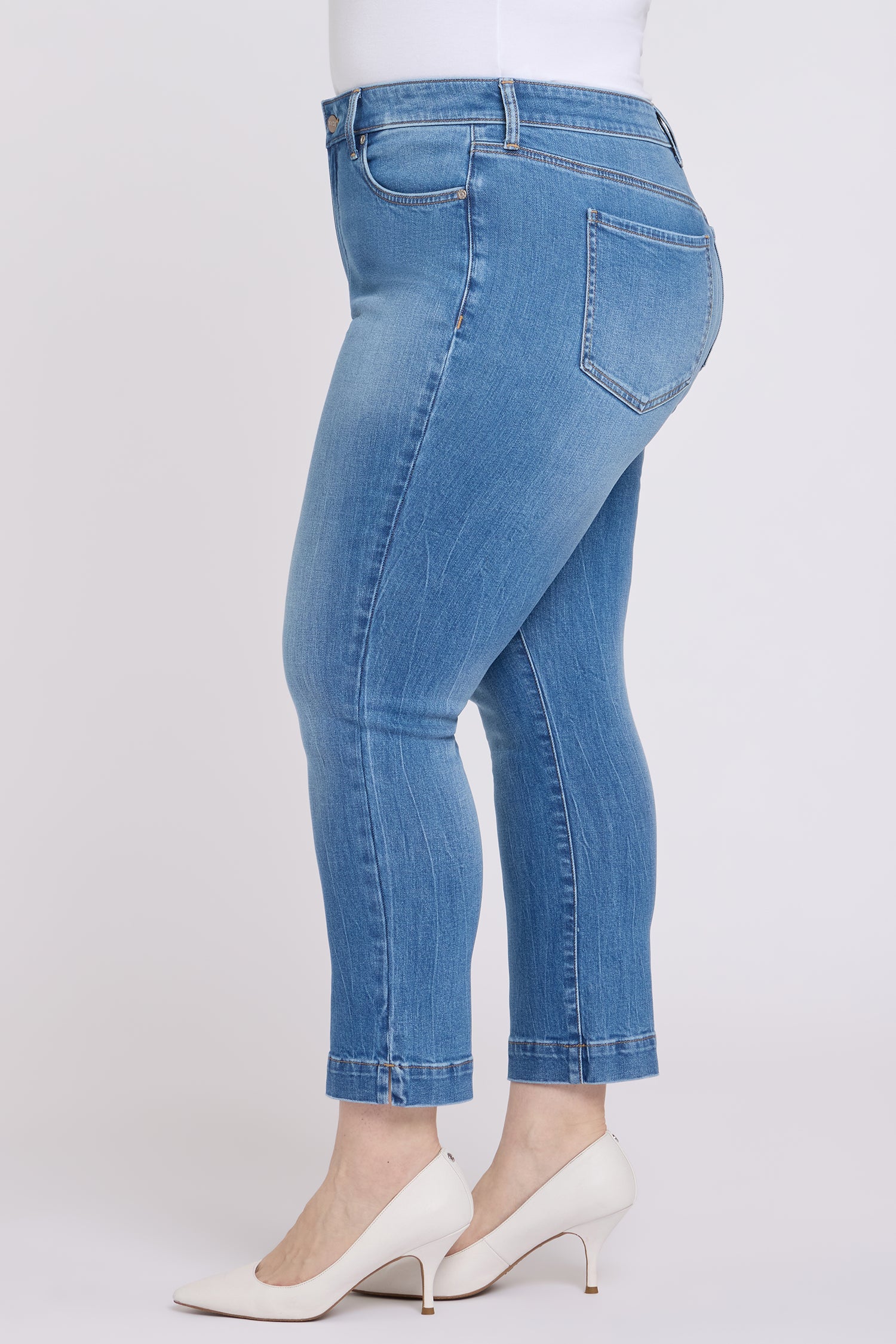 NYDJ Sheri Slim Straight Ankle Jeans In Plus Size With Criss-Cross Belt Loop And Side Slits - Pacifica