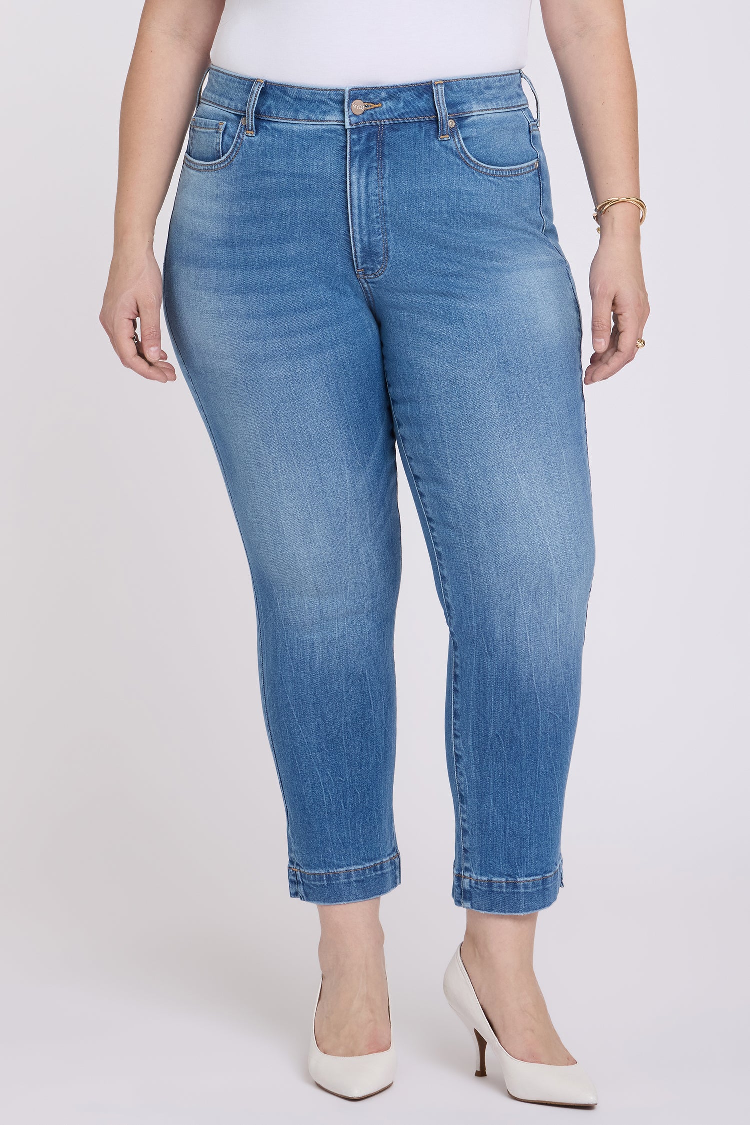 NYDJ Sheri Slim Straight Ankle Jeans In Plus Size With Criss-Cross Belt Loop And Side Slits - Pacifica