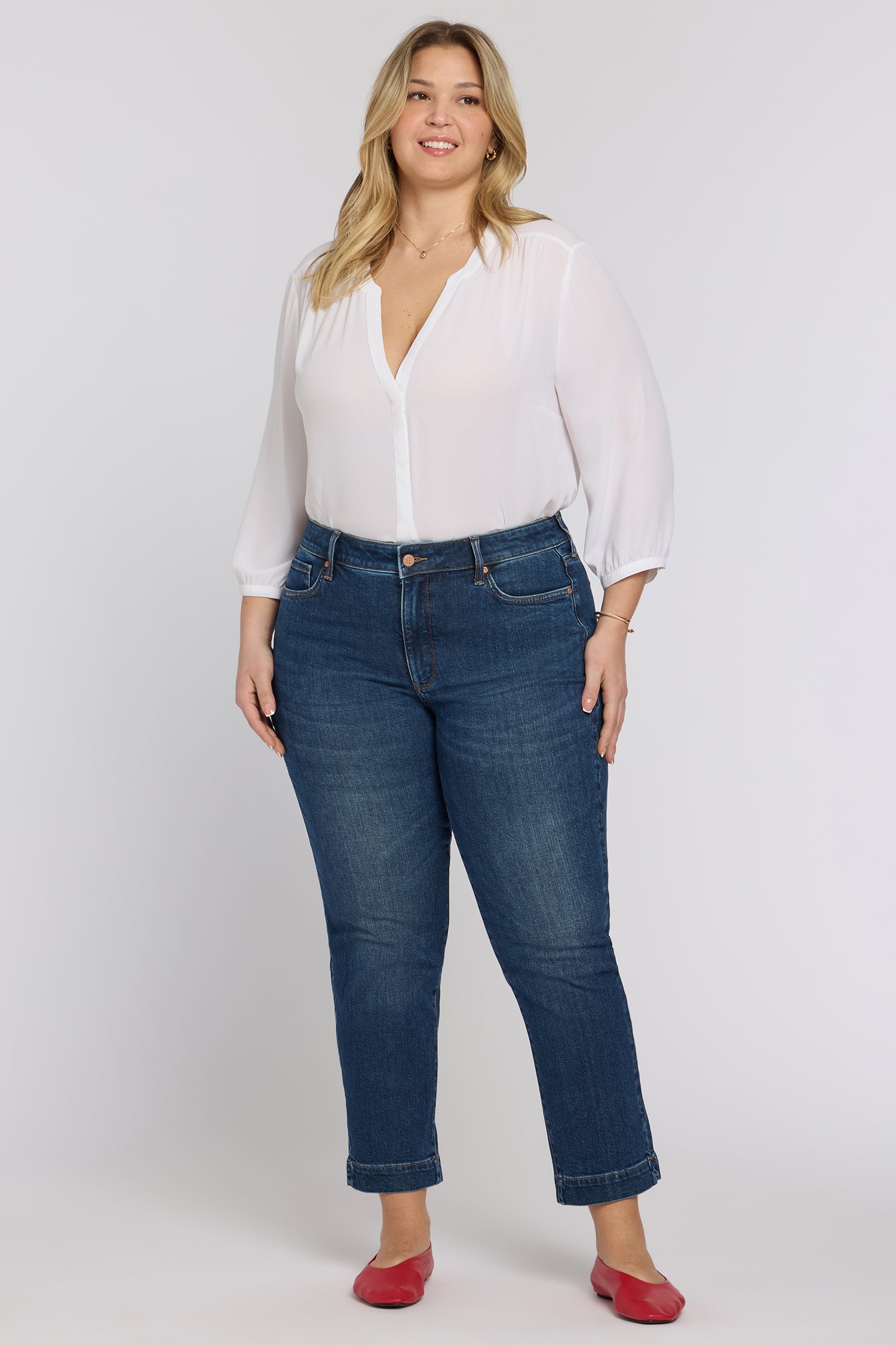 NYDJ Sheri Slim Straight Ankle Jeans In Plus Size With Criss-Cross Belt Loop And Side Slits - Sunset Villa