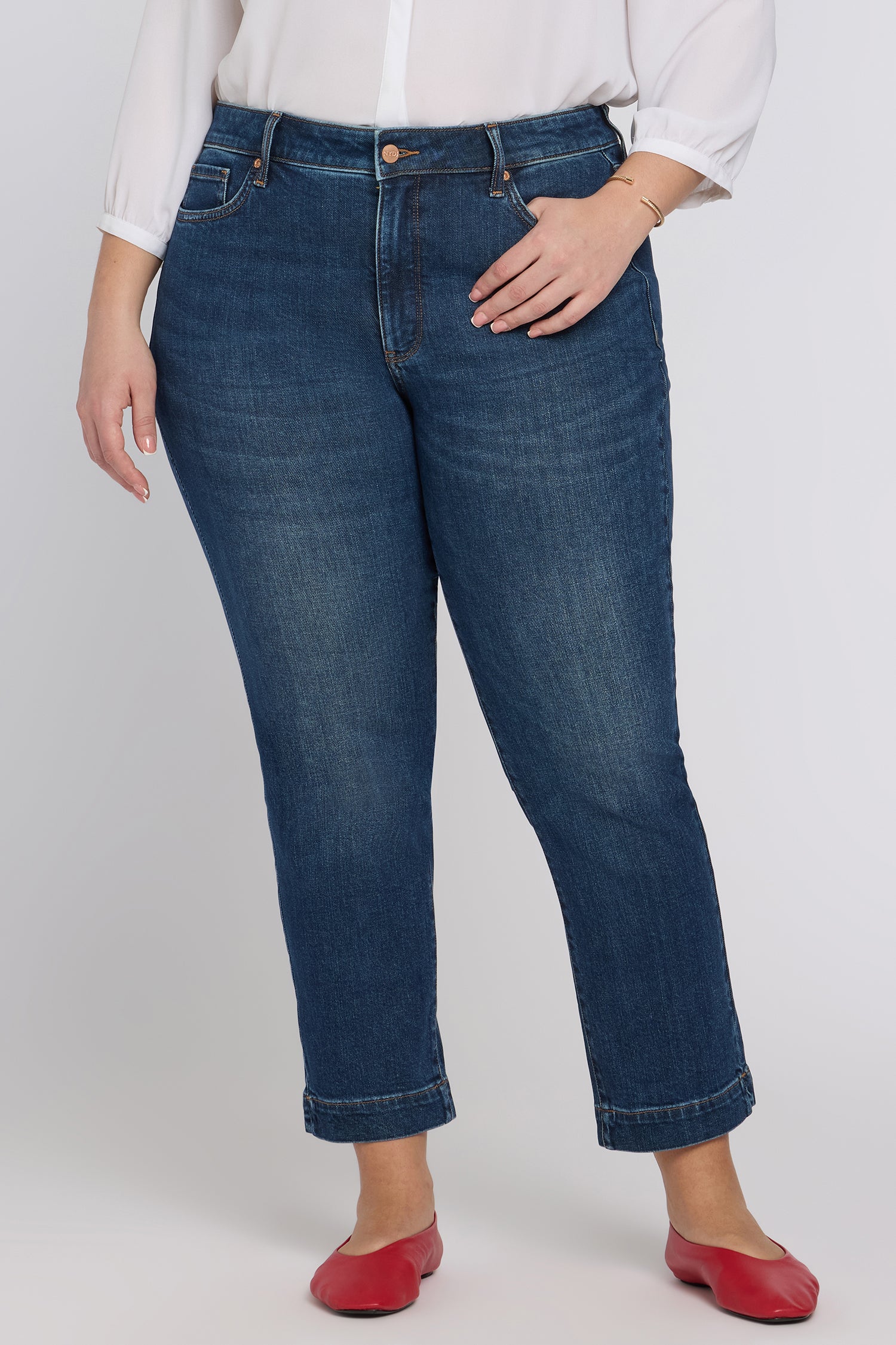 NYDJ Sheri Slim Straight Ankle Jeans In Plus Size With Criss-Cross Belt Loop And Side Slits - Sunset Villa