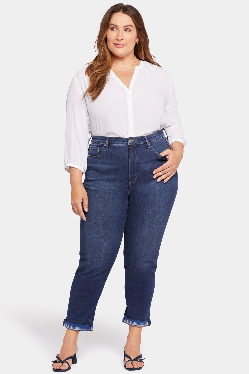 NYDJ Margot Girlfriend Jeans In Plus Size With Roll Cuffs - Blue Moon