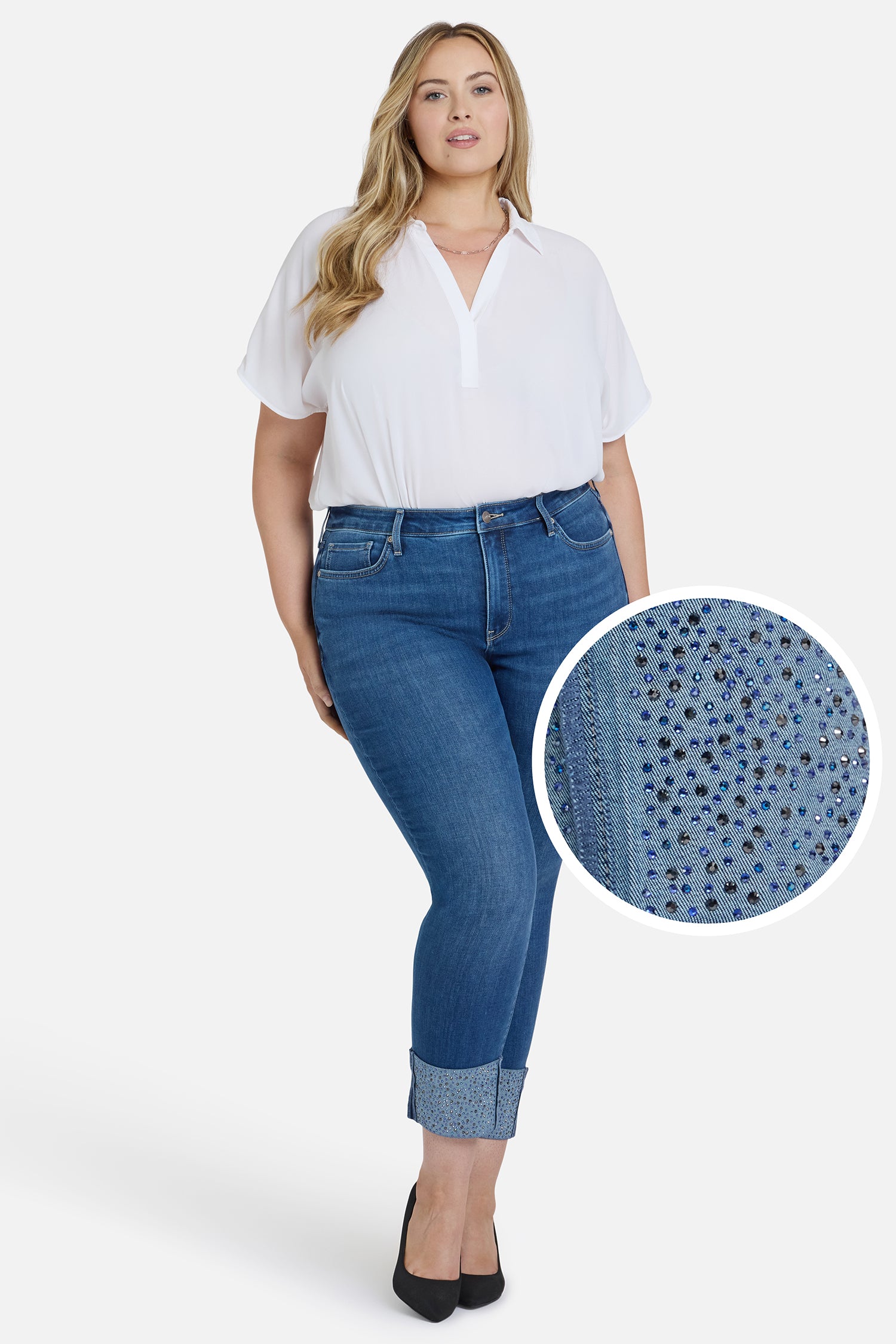 NYDJ Sheri Slim Ankle Jeans In Plus Size With Rhinestone Cuffs - Vintage Lapis
