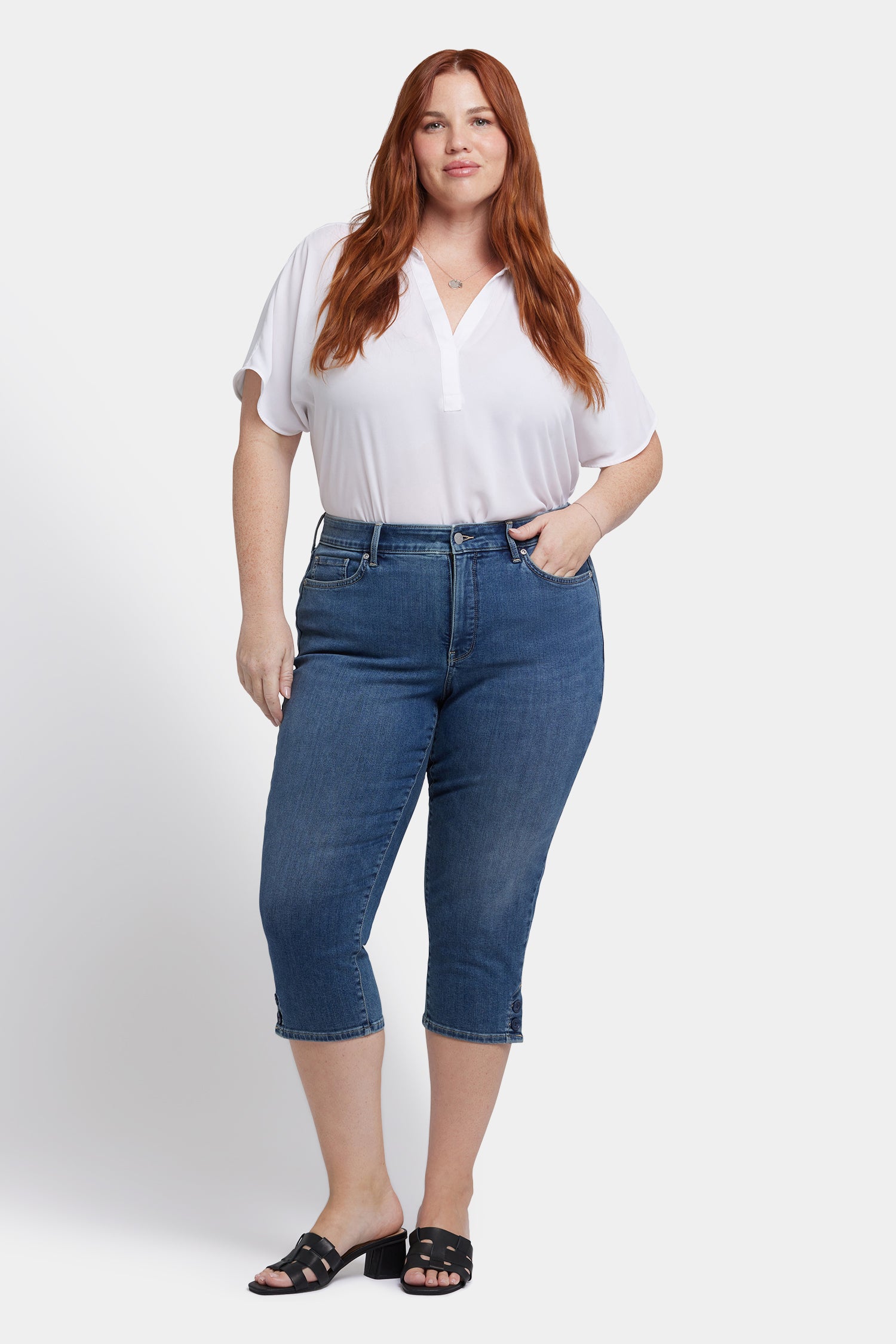 NYDJ Marilyn Straight Crop Jeans In Plus Size With Side Button Plackets - Valencia Surf