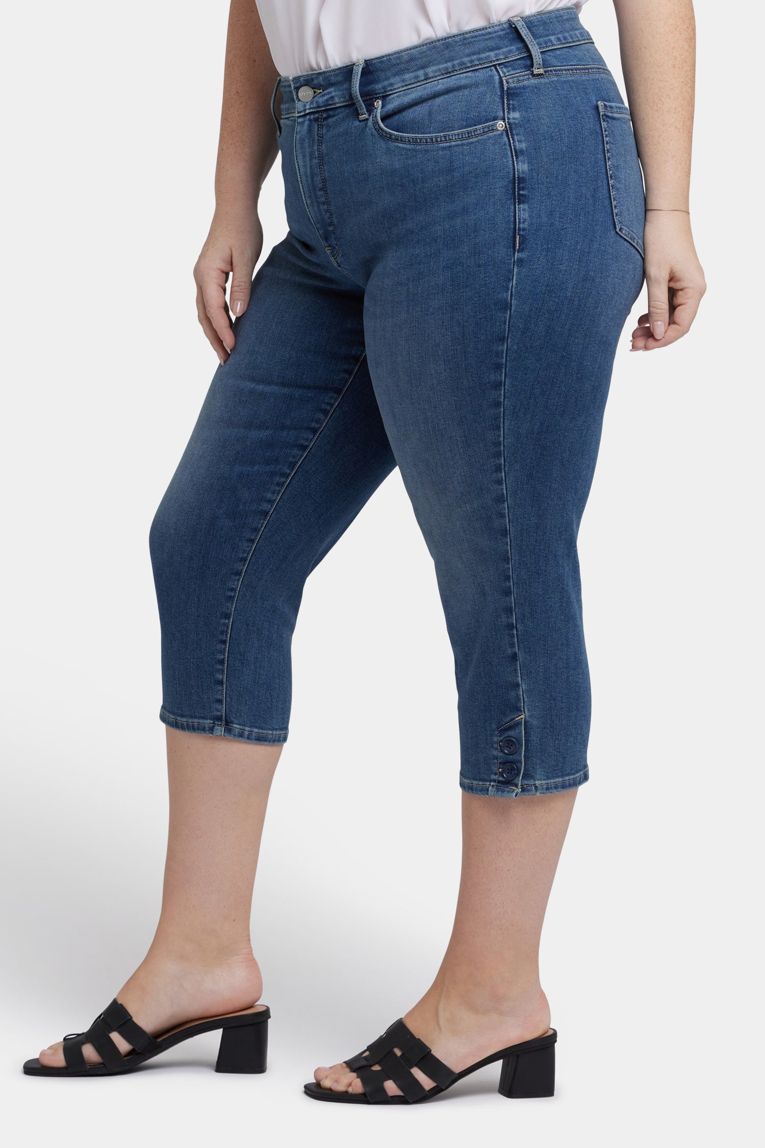 NYDJ Marilyn Straight Crop Jeans In Plus Size With Side Button Plackets - Valencia Surf