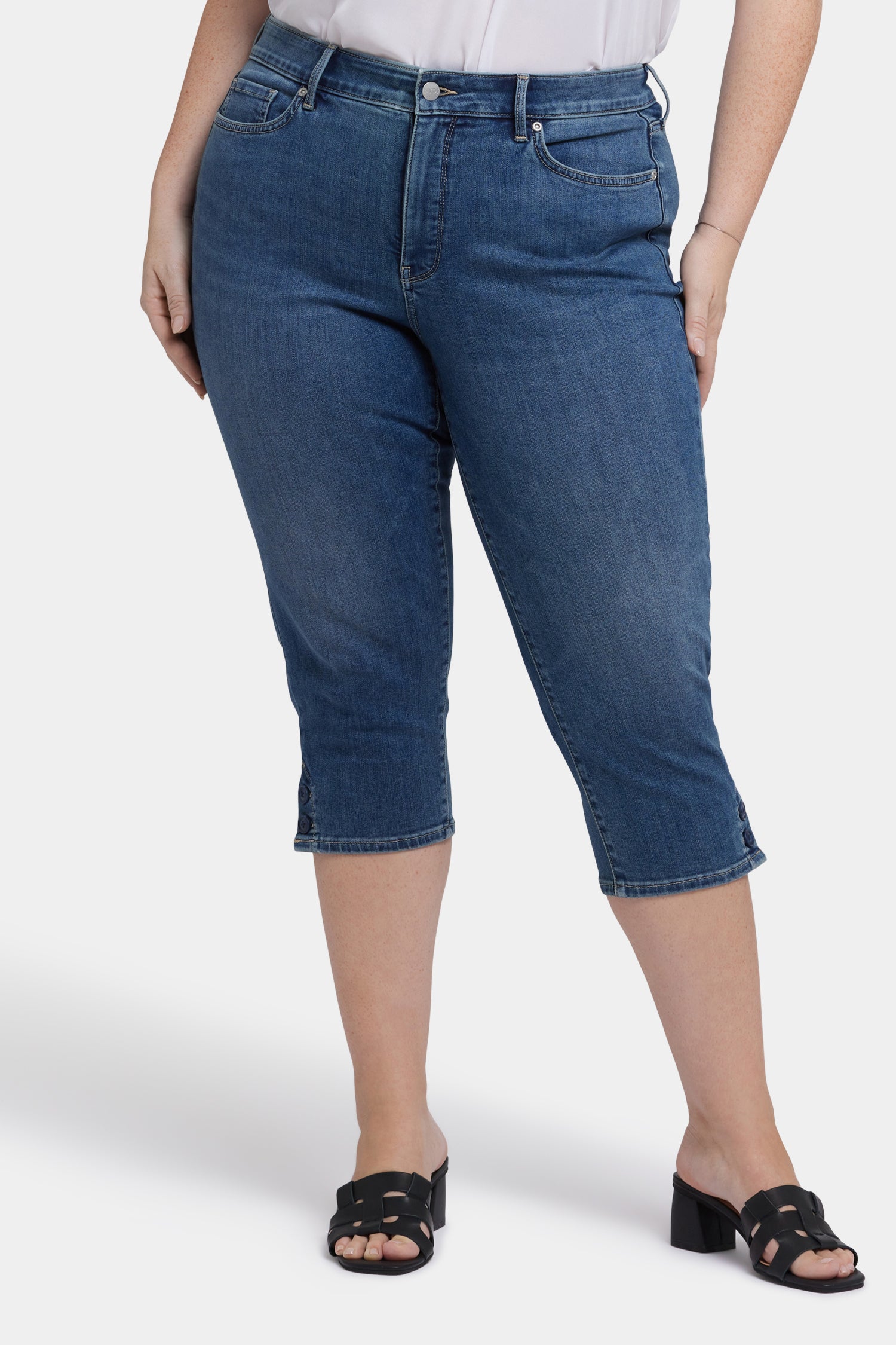 NYDJ Marilyn Straight Crop Jeans In Plus Size With Side Button Plackets - Valencia Surf