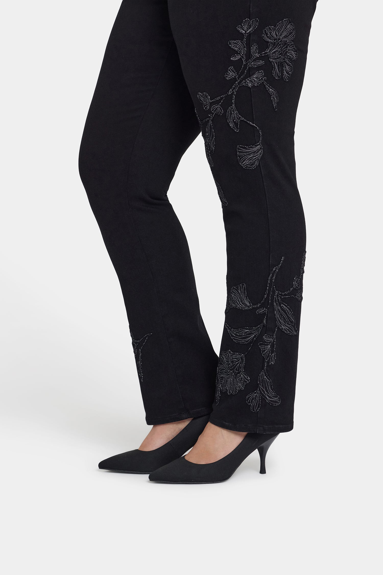 NYDJ Marilyn Straight Jeans In Plus Size With Embroidery - Black Rinse