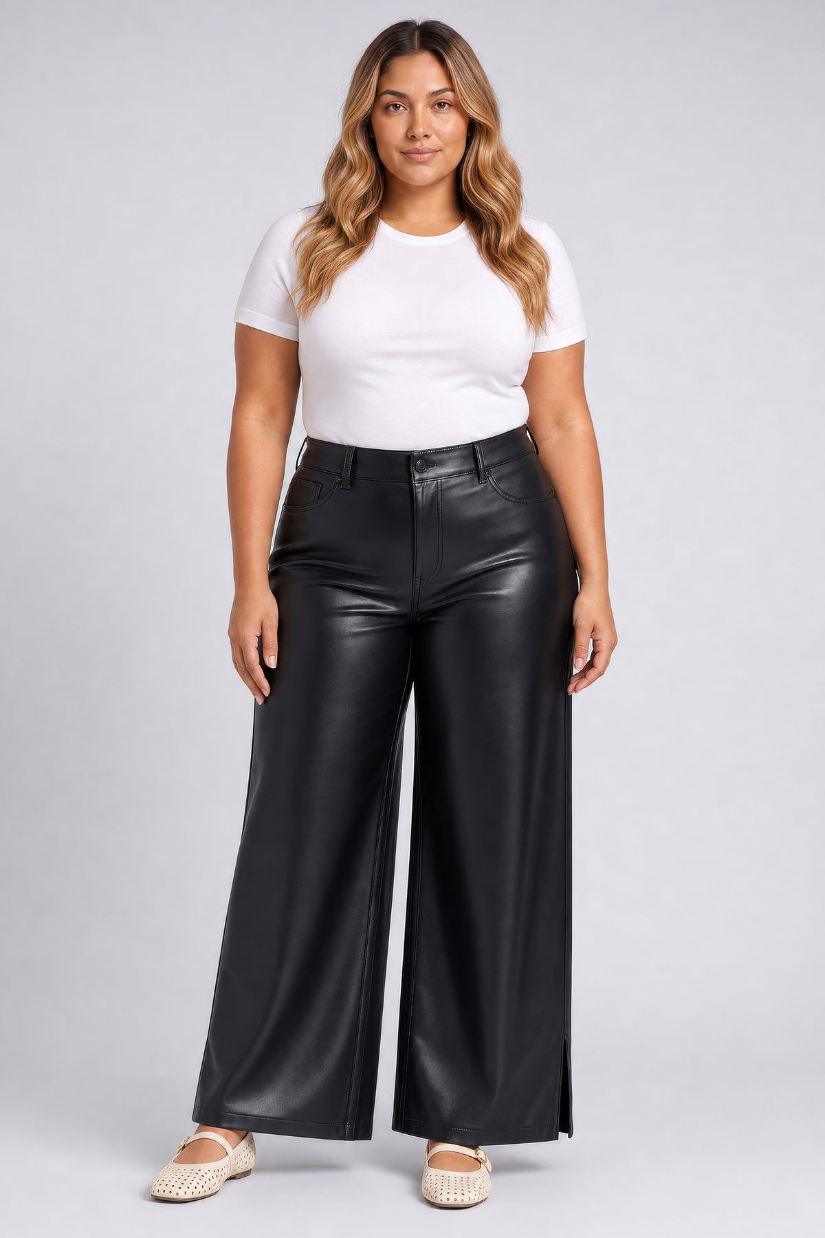 NYDJ Vegan Stretch Leather Teresa Wide Leg Pants In Plus Size Sculpt-Her™ Collection - Black