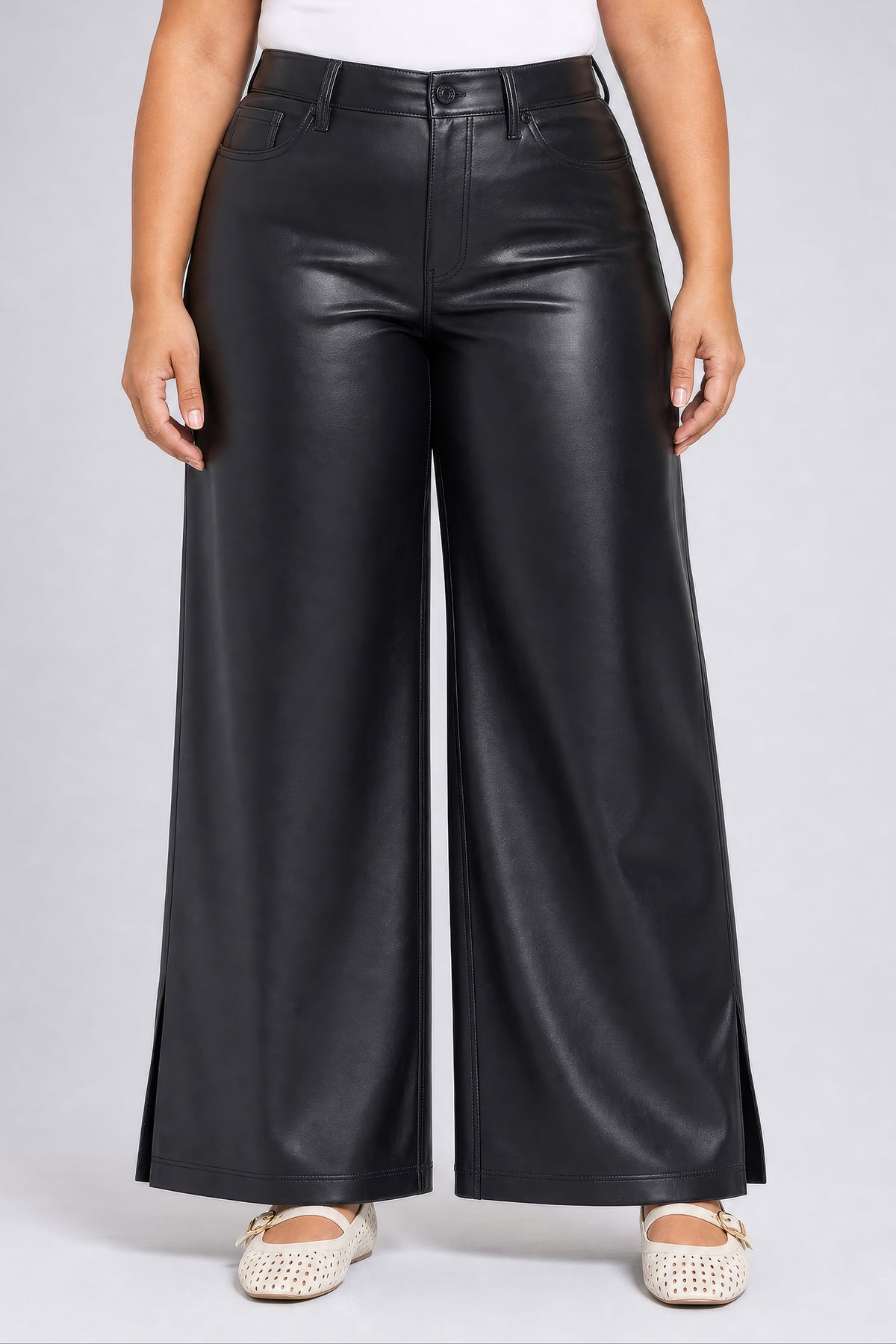 NYDJ Vegan Stretch Leather Teresa Wide Leg Pants In Plus Size Sculpt-Her™ Collection - Black