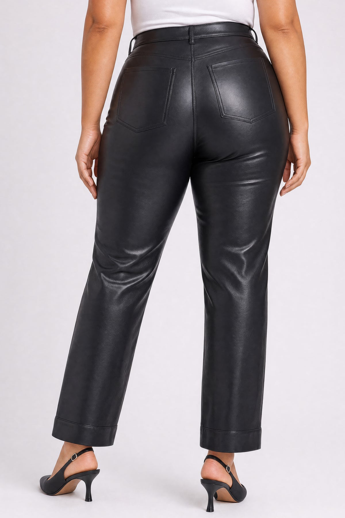 NYDJ Vegan Leather Marilyn Straight Pants With Band Hems In Plus Size Sculpt-Her™ Collection - Black