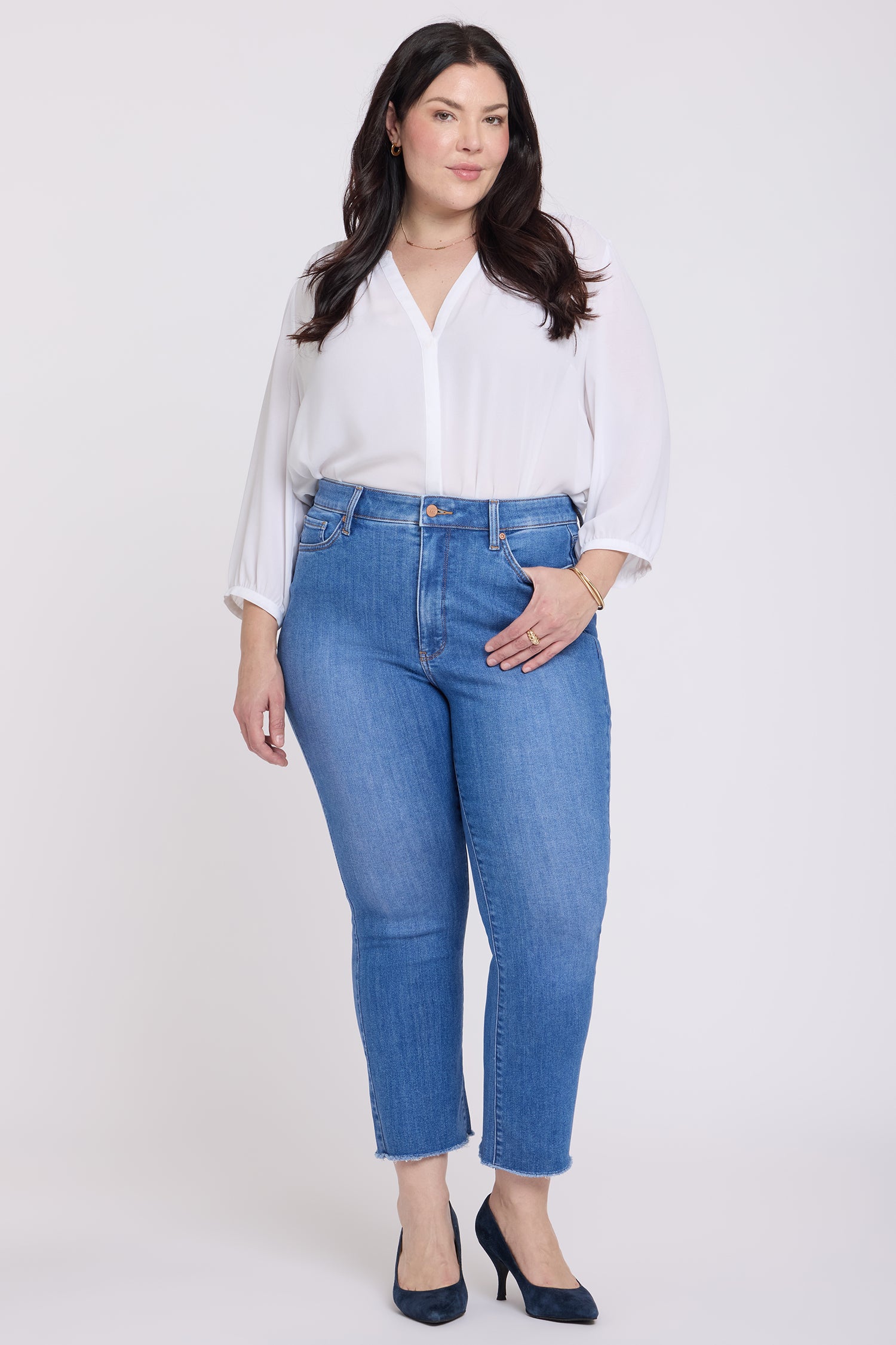 NYDJ Billie Mini Bootcut Ankle Jeans In Plus Size With High Rise And Frayed Hems - Blue Paradise