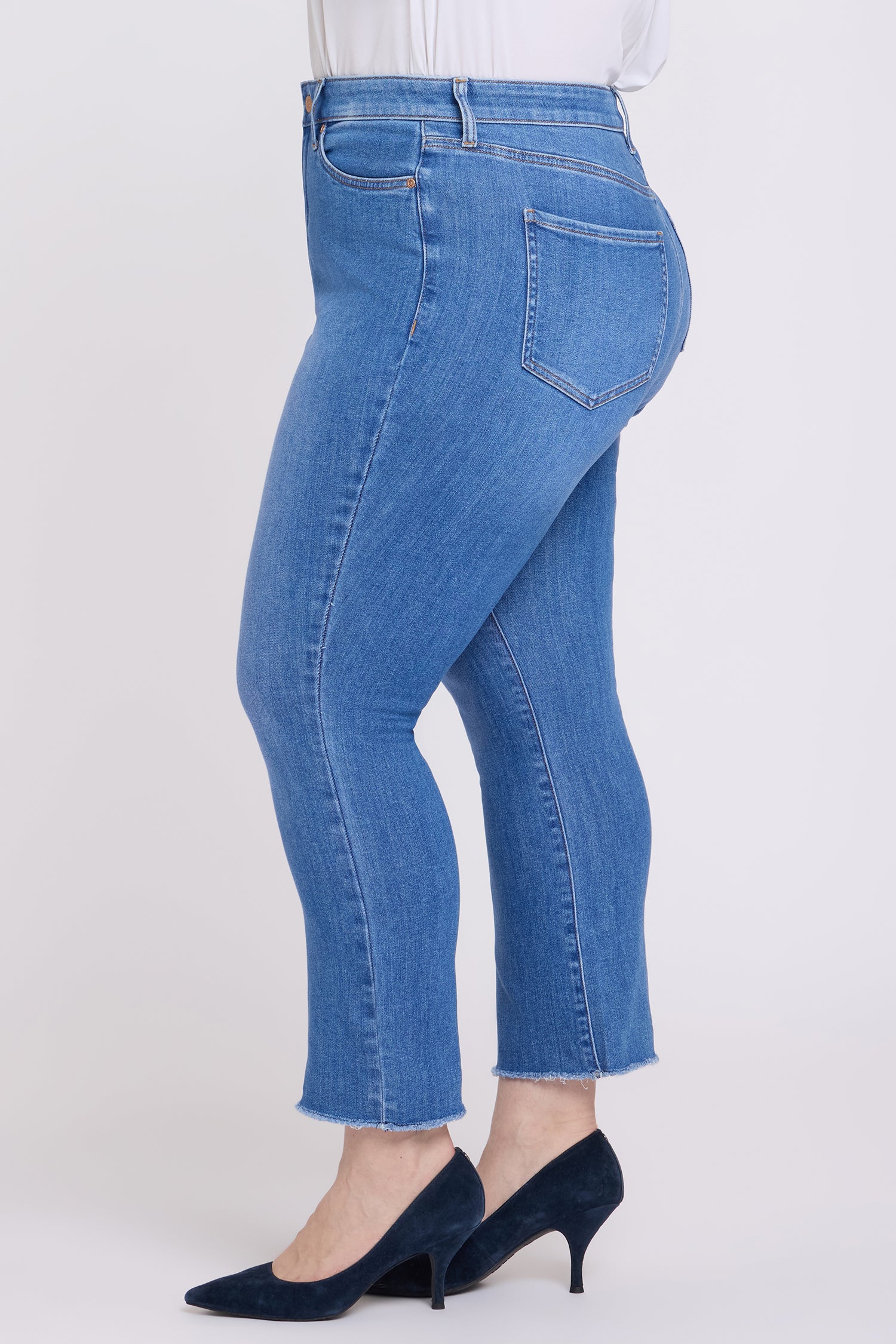 NYDJ Billie Mini Bootcut Ankle Jeans In Plus Size With High Rise And Frayed Hems - Blue Paradise