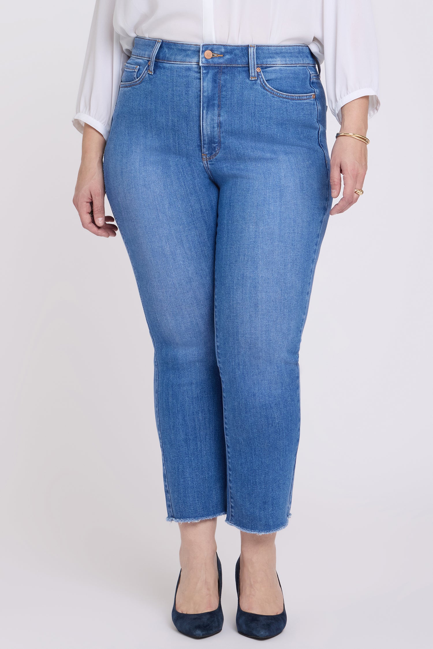NYDJ Billie Mini Bootcut Ankle Jeans In Plus Size With High Rise And Frayed Hems - Blue Paradise