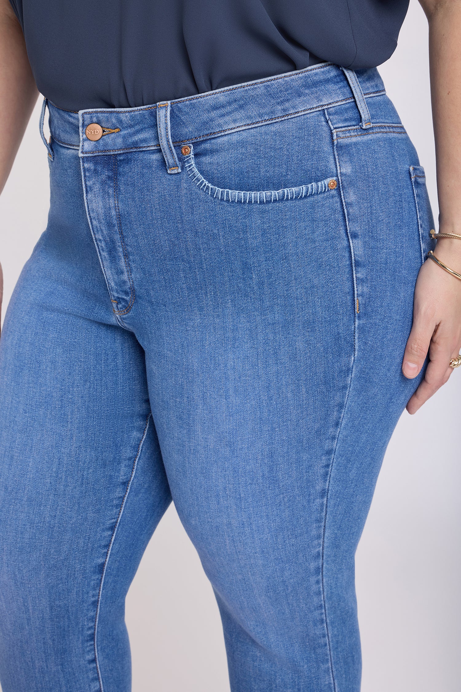 NYDJ Marilyn Straight Ankle Jeans In Plus Size With Blanket Stitching - Blue Paradise