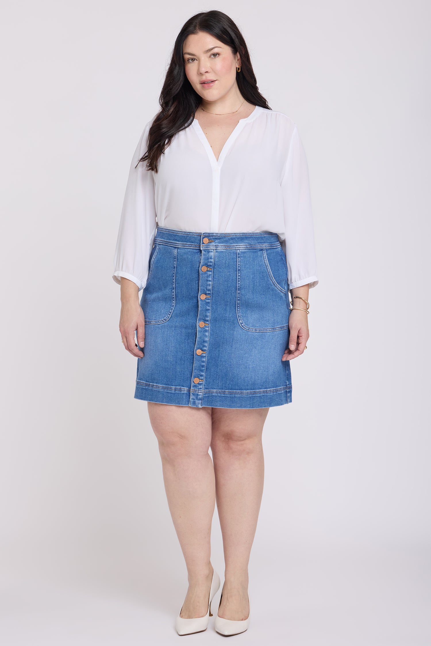NYDJ High Rise A-Line Utility Denim Skirt In Plus Size  - Blue Paradise