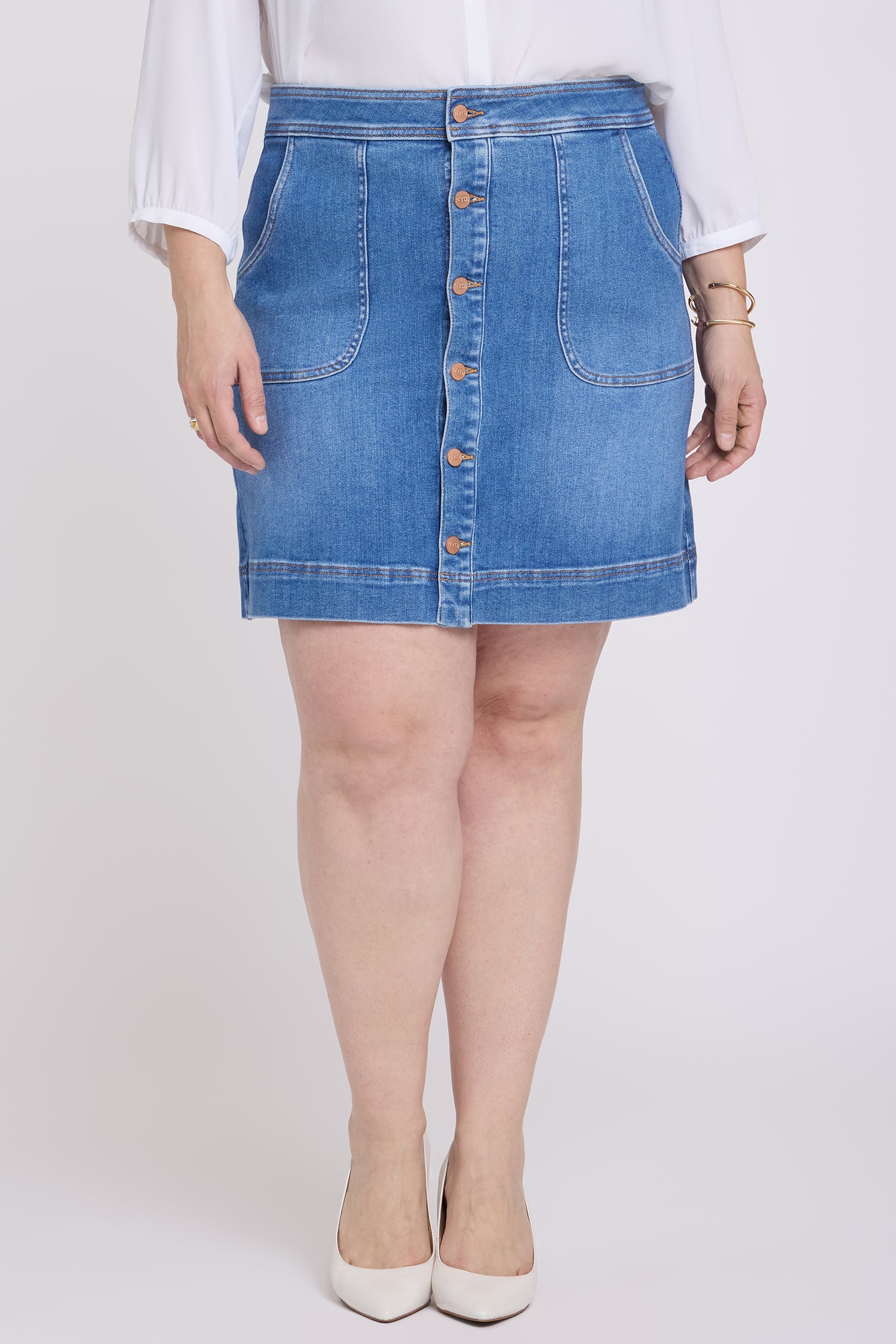 NYDJ High Rise A-Line Utility Denim Skirt In Plus Size  - Blue Paradise