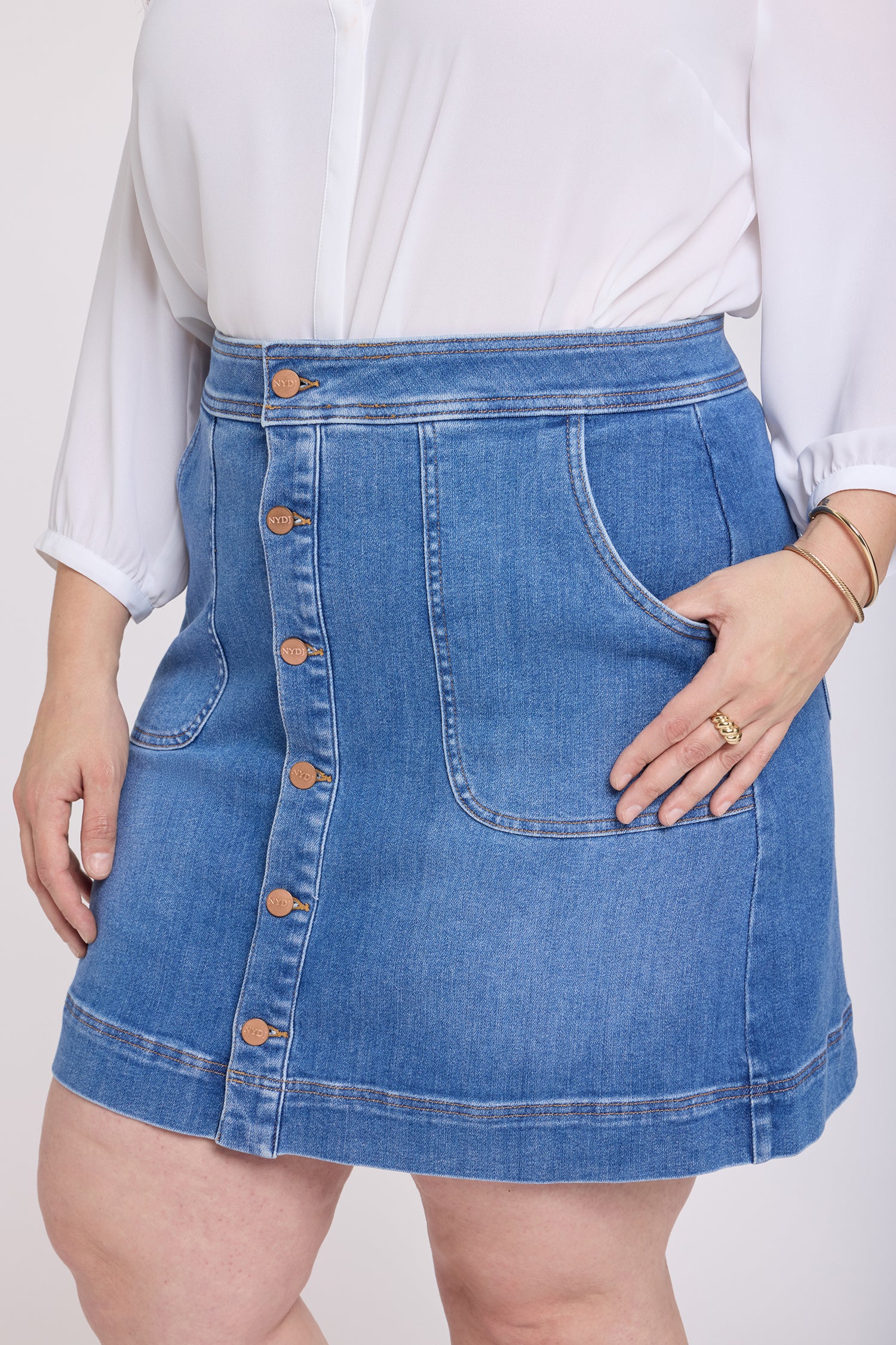 NYDJ High Rise A-Line Utility Denim Skirt In Plus Size  - Blue Paradise