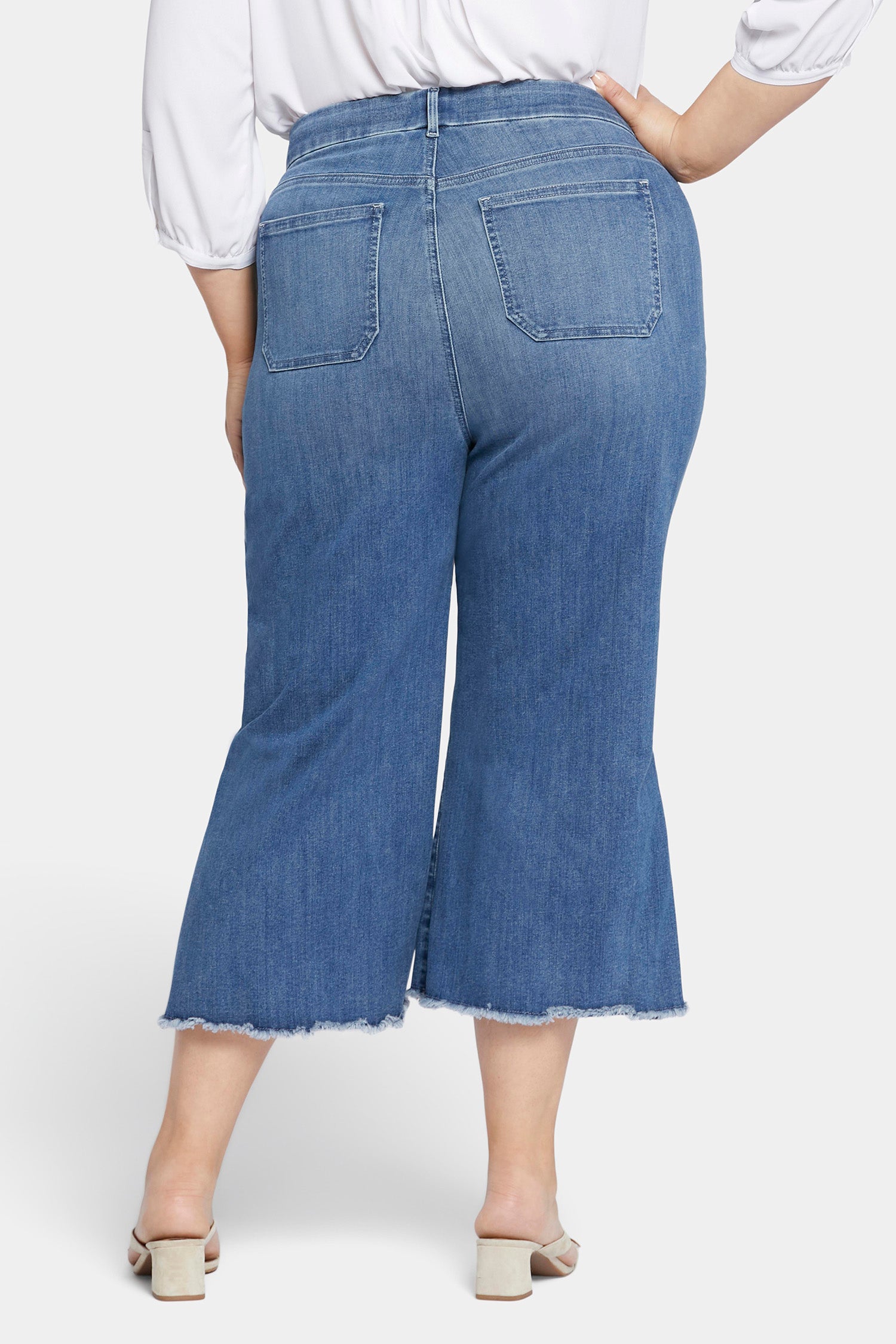 NYDJ Patchie Wide Leg Capri Jeans In Petite Plus Size With Frayed Hems - Compass