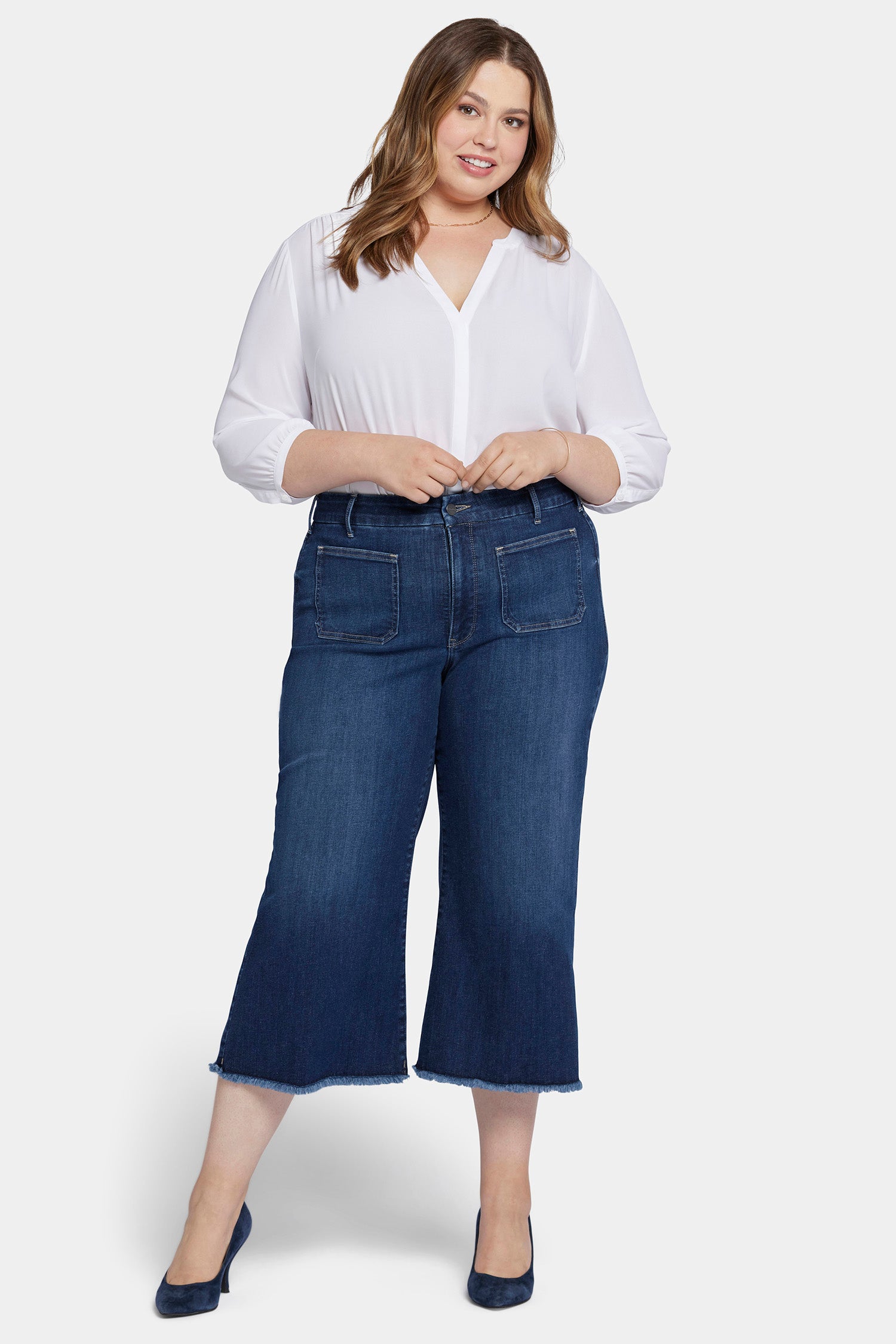 NYDJ Patchie Wide Leg Capri Jeans In Petite Plus Size With Frayed Hems - Fanciful