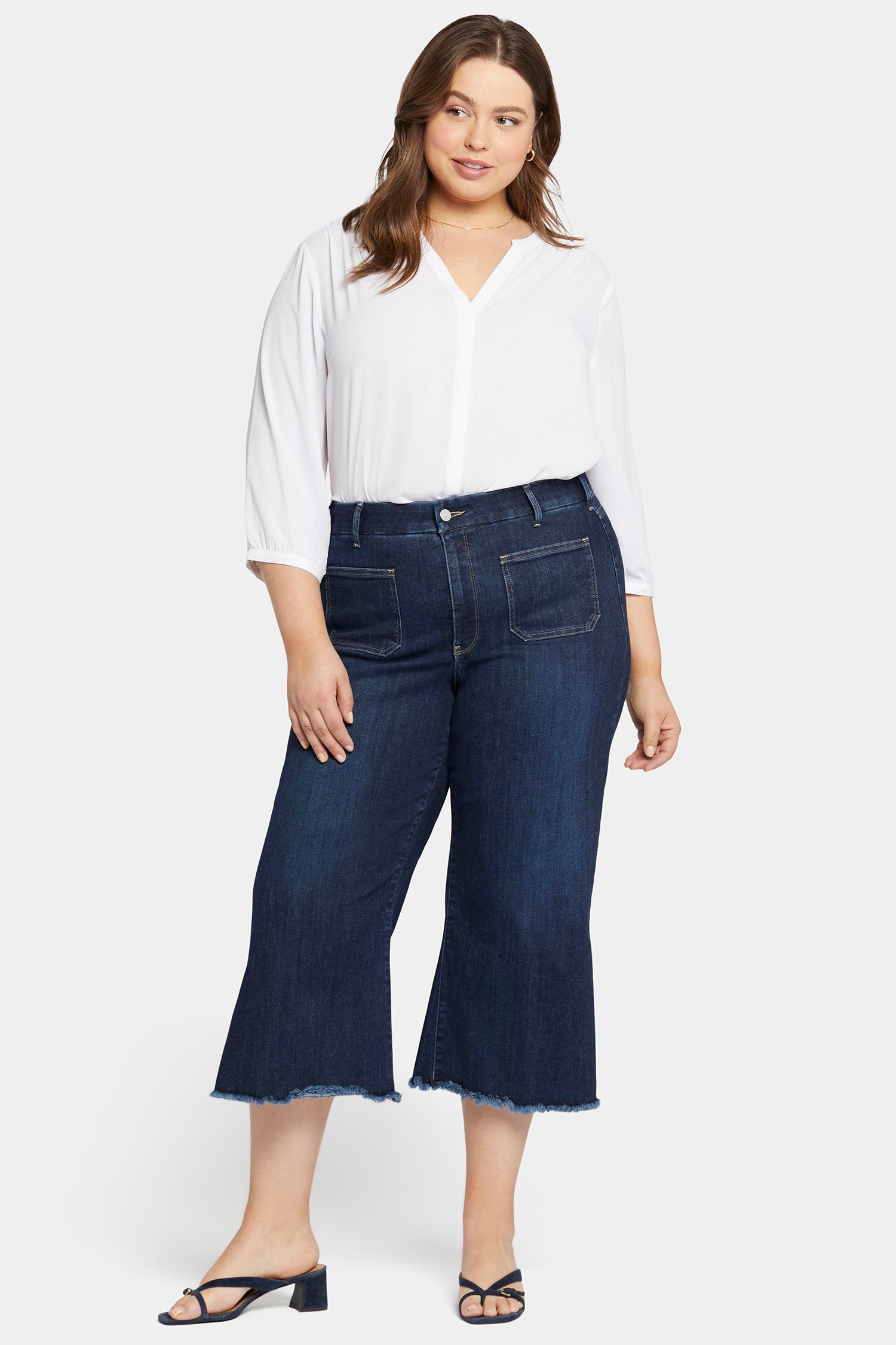 NYDJ Patchie Wide Leg Capri Jeans In Petite Plus Size With Frayed Hems - Sublime
