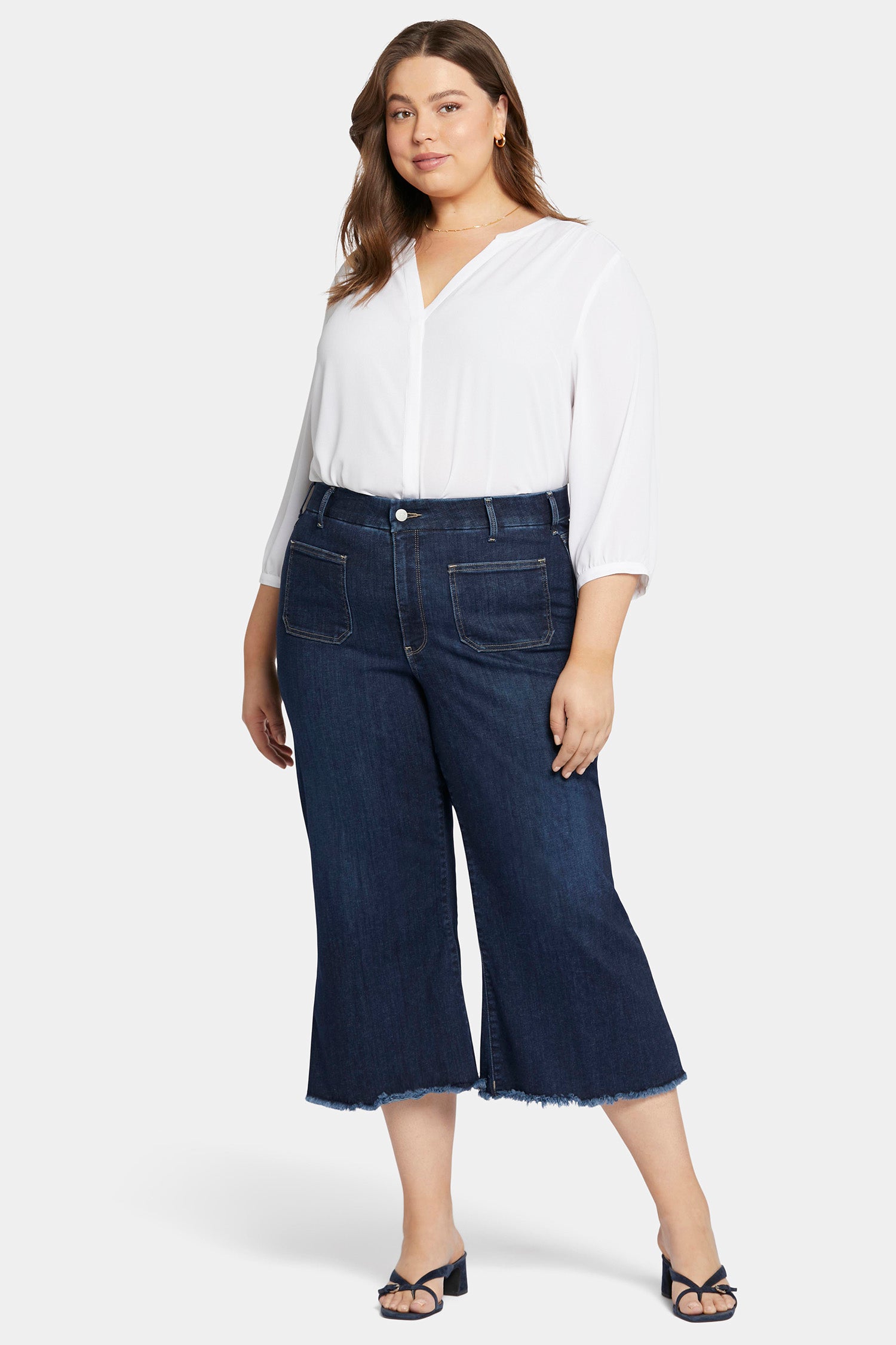 NYDJ Patchie Wide Leg Capri Jeans In Petite Plus Size With Frayed Hems - Sublime
