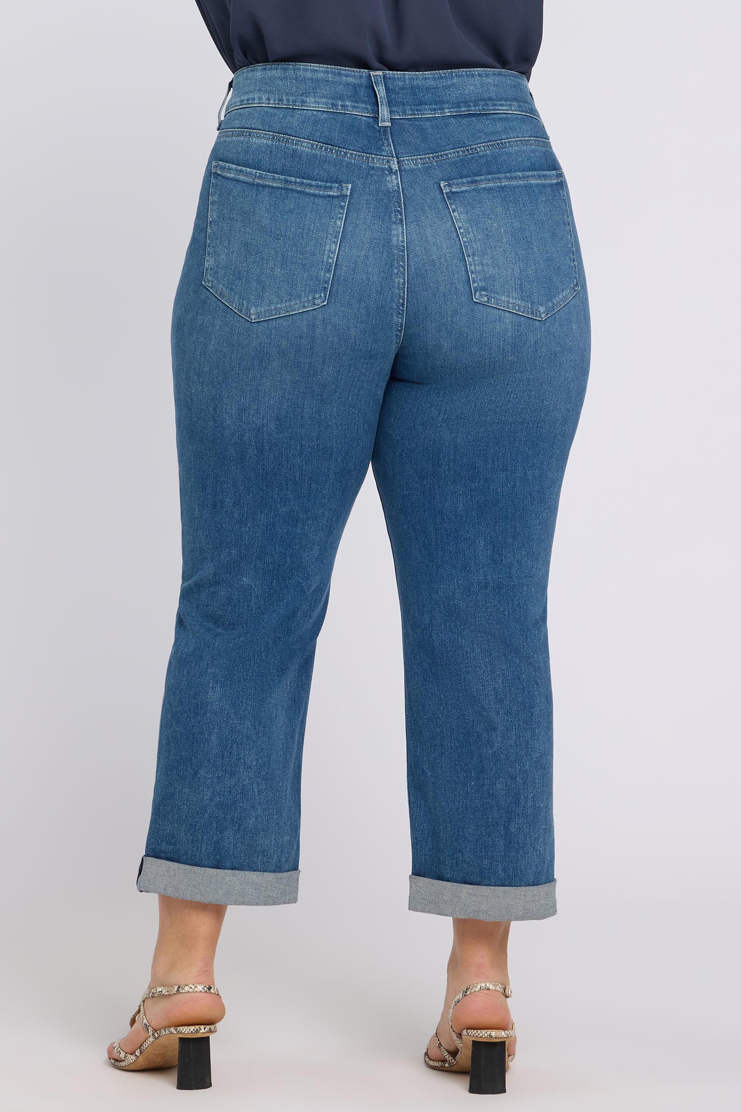 NYDJ Bailey Relaxed Straight Crop Jeans In Plus Size In Re-New™ Denim With High Rise And Roll Cuffs - Breezy Palms