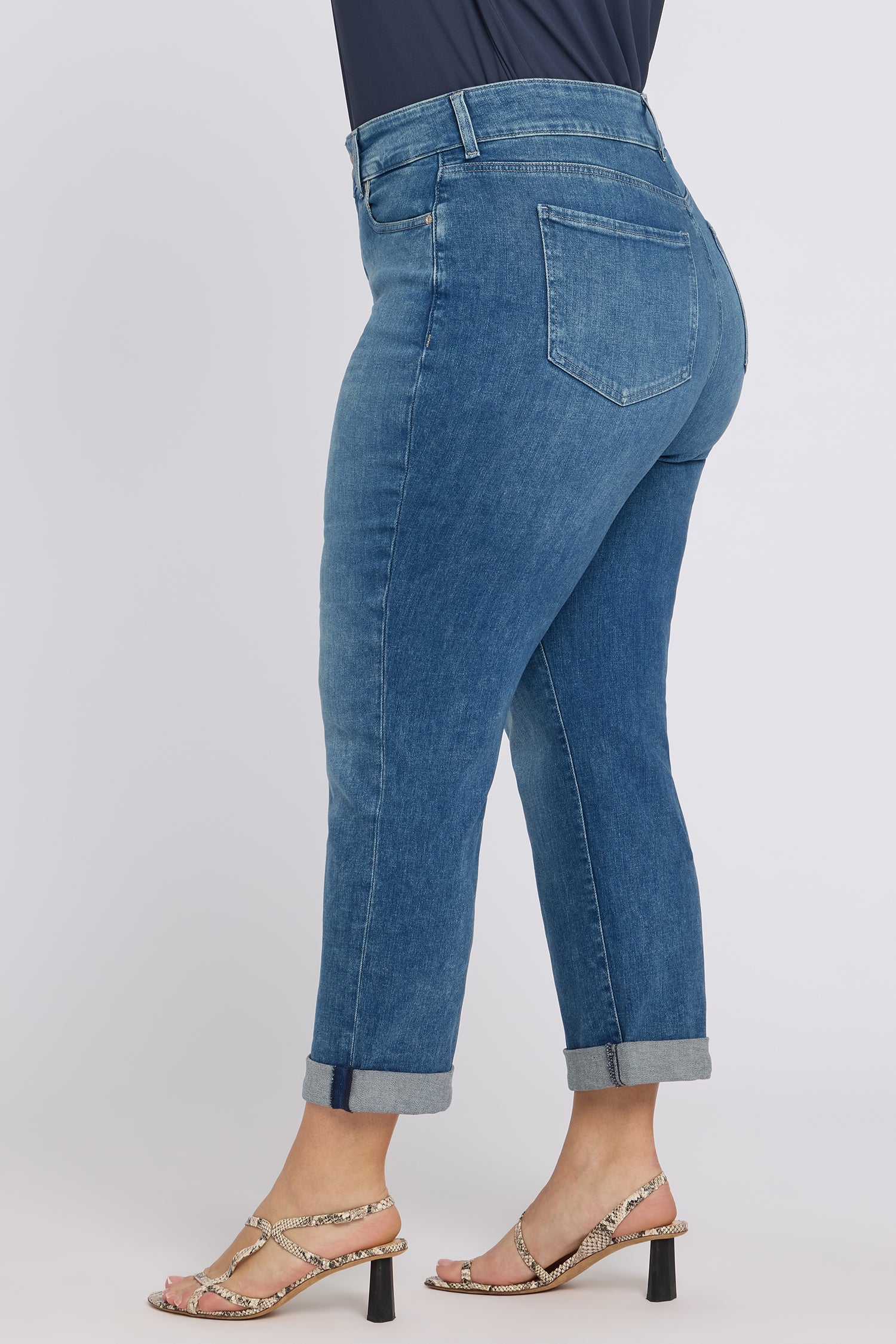NYDJ Bailey Relaxed Straight Crop Jeans In Plus Size In Re-New™ Denim With High Rise And Roll Cuffs - Breezy Palms