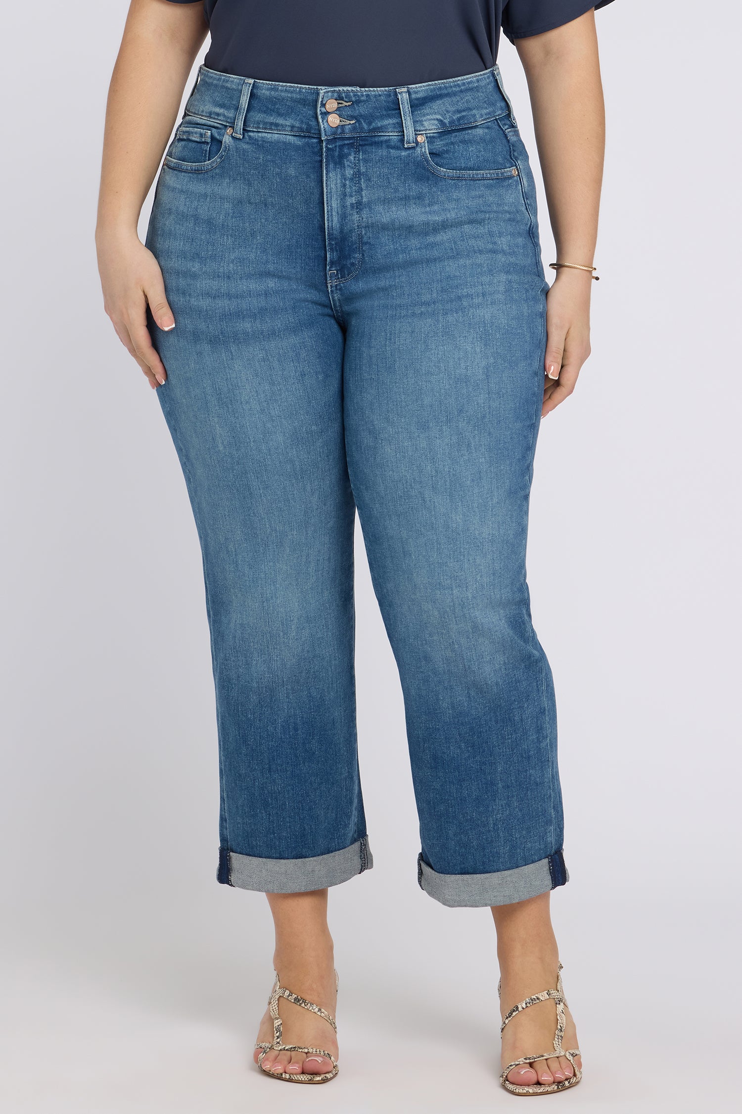 NYDJ Bailey Relaxed Straight Crop Jeans In Plus Size In Re-New™ Denim With High Rise And Roll Cuffs - Breezy Palms
