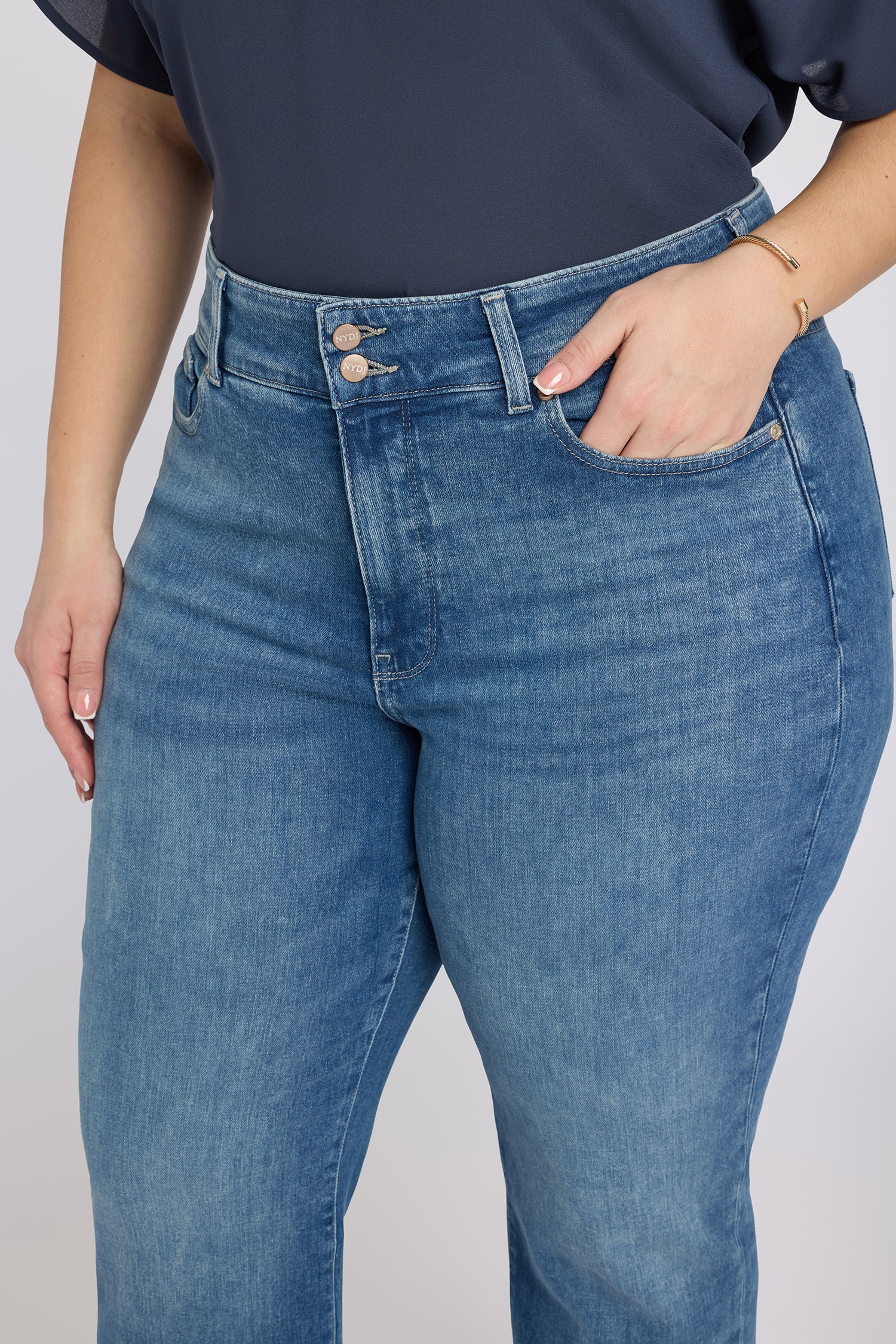 NYDJ Bailey Relaxed Straight Crop Jeans In Plus Size In Re-New™ Denim With High Rise And Roll Cuffs - Breezy Palms