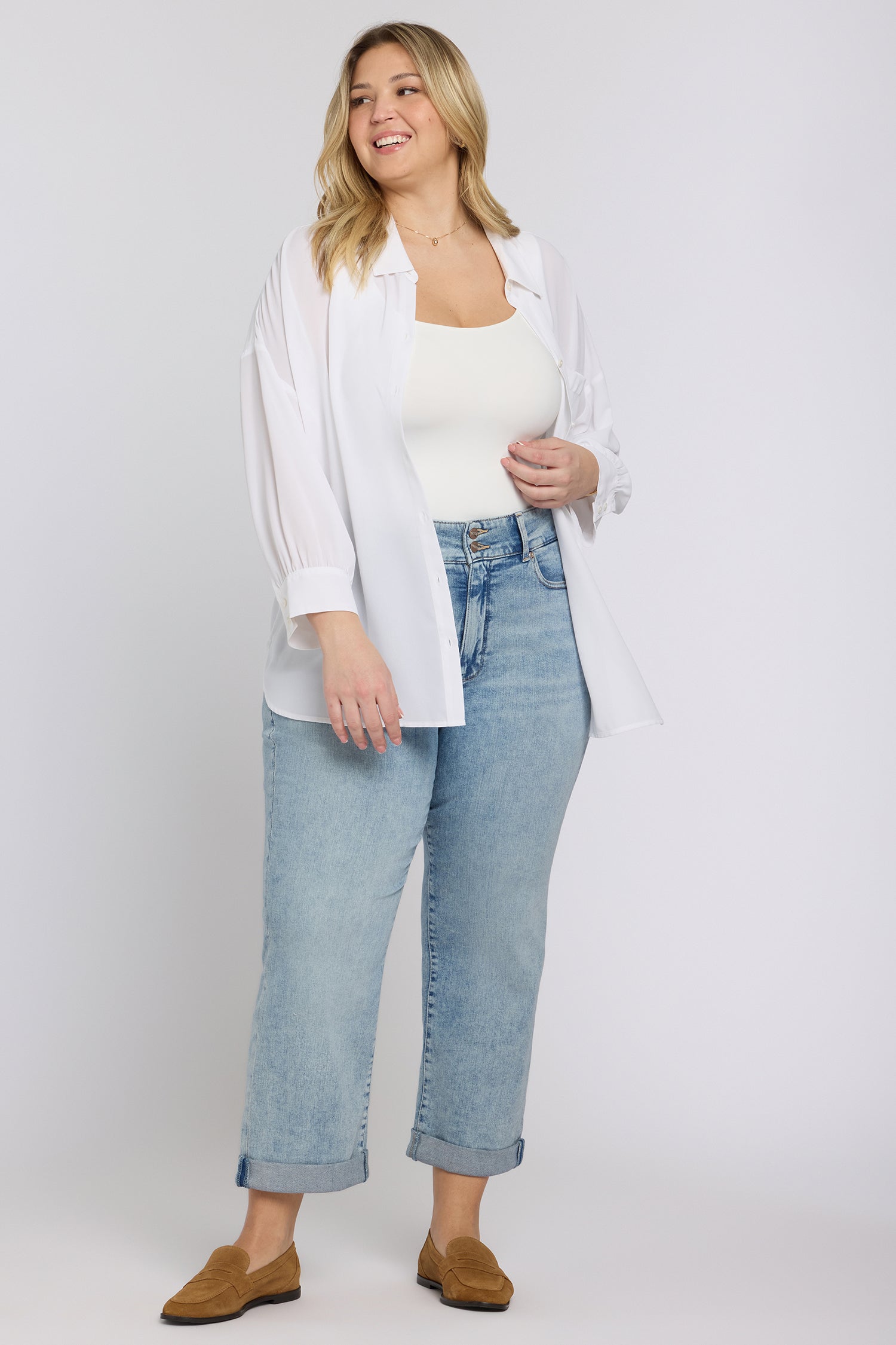 NYDJ Bailey Relaxed Straight Crop Jeans In Plus Size In Re-New™ Denim With High Rise And Roll Cuffs - Keys View