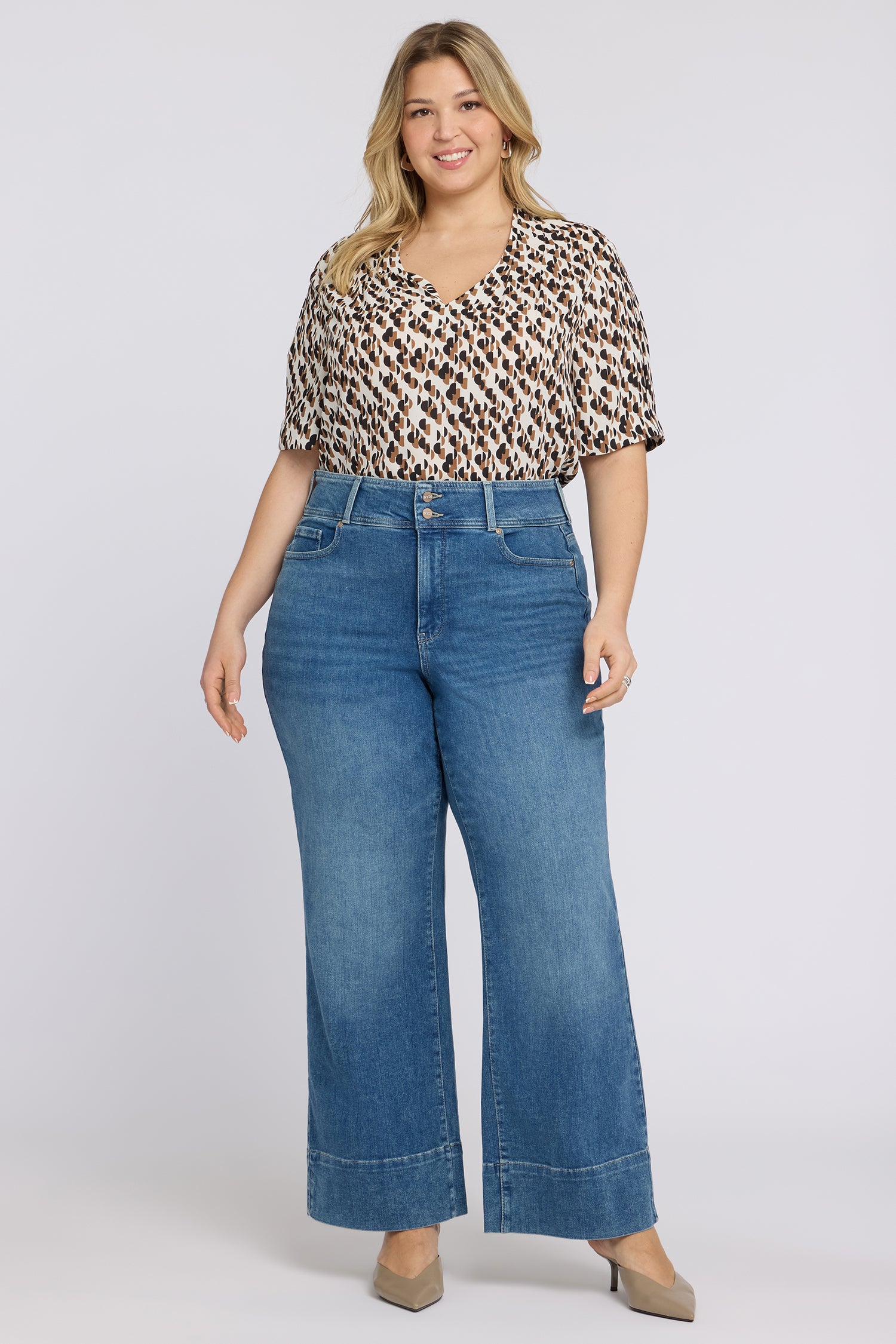 NYDJ Teresa Wide Leg Jeans In Plus Size In Re-New™ Denim With Double-Button Waistband And 4