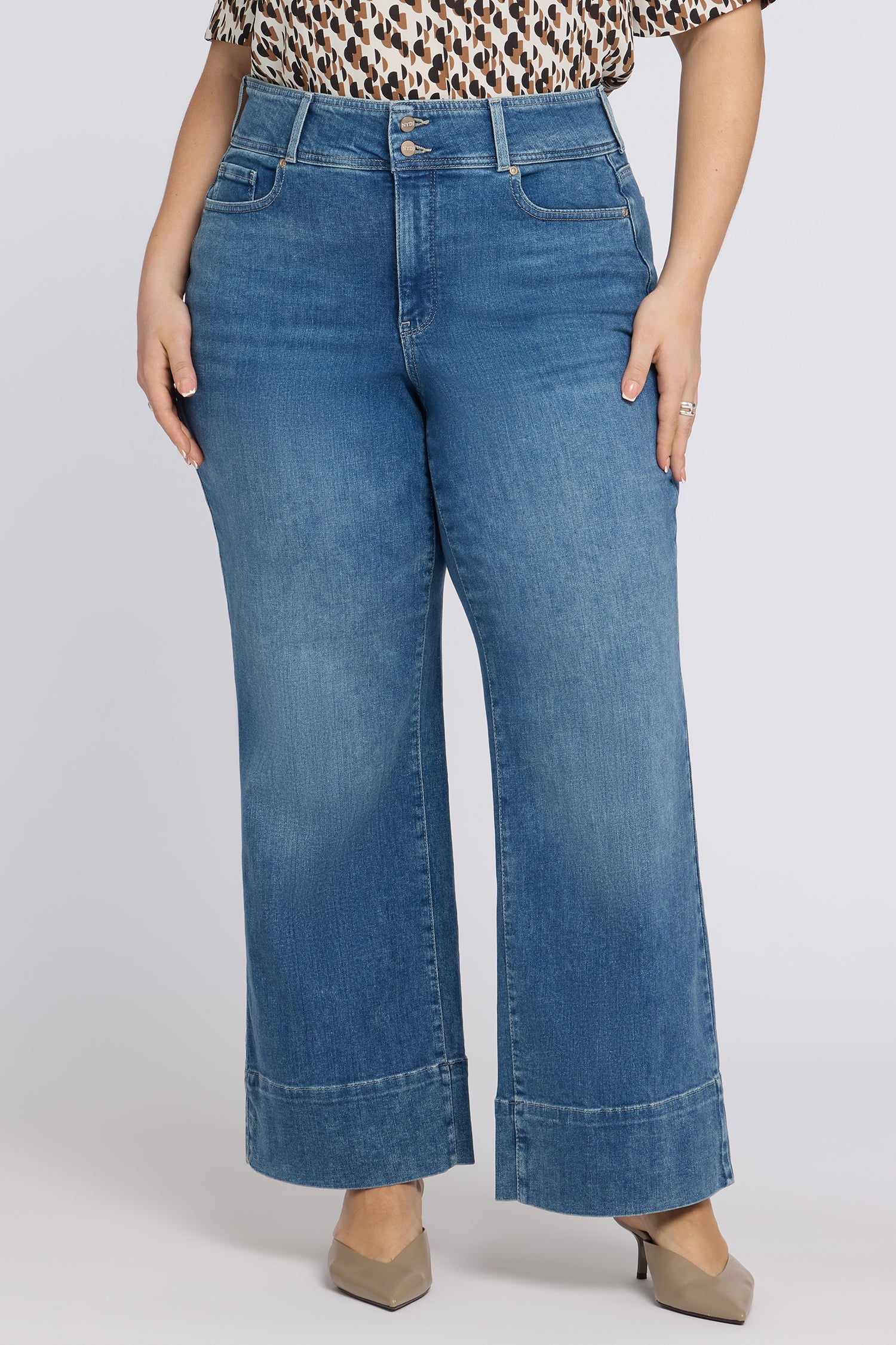 NYDJ Teresa Wide Leg Jeans In Plus Size In Re-New™ Denim With Double-Button Waistband And 4