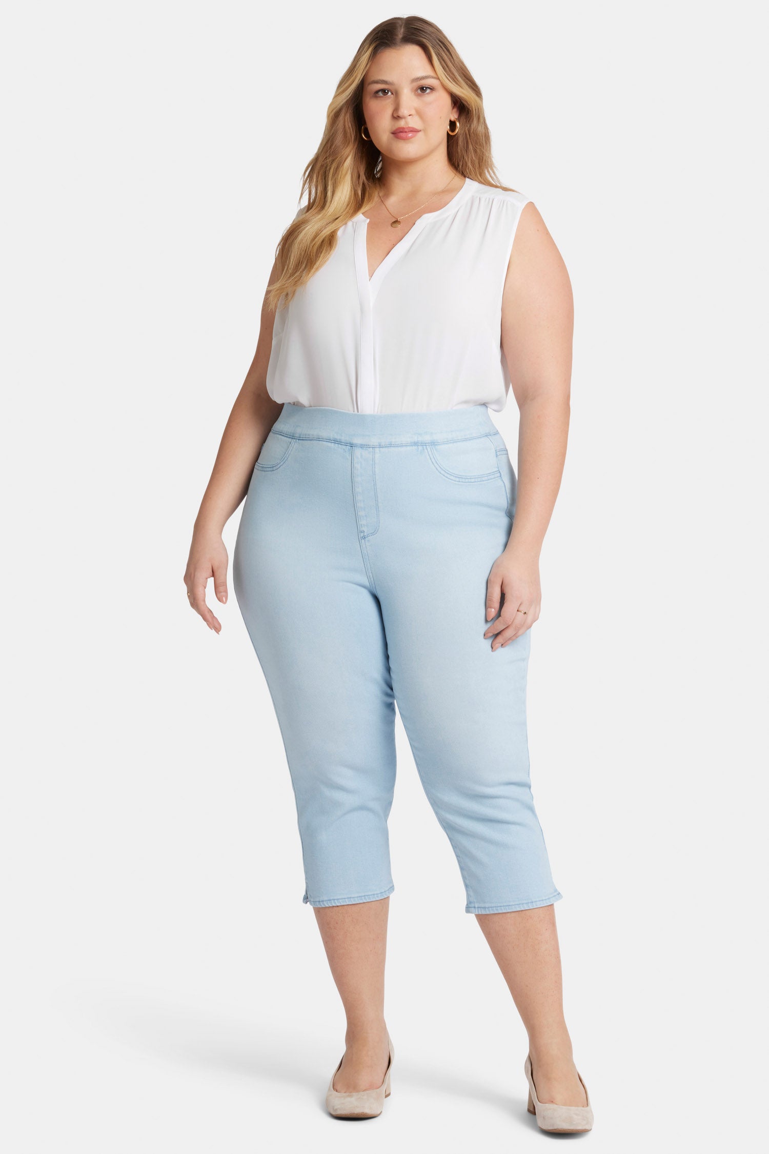 NYDJ Dakota Crop Pull-On Jeans In Plus Size In Soft-Contour Denim™ With Side Slits - Oceanfront