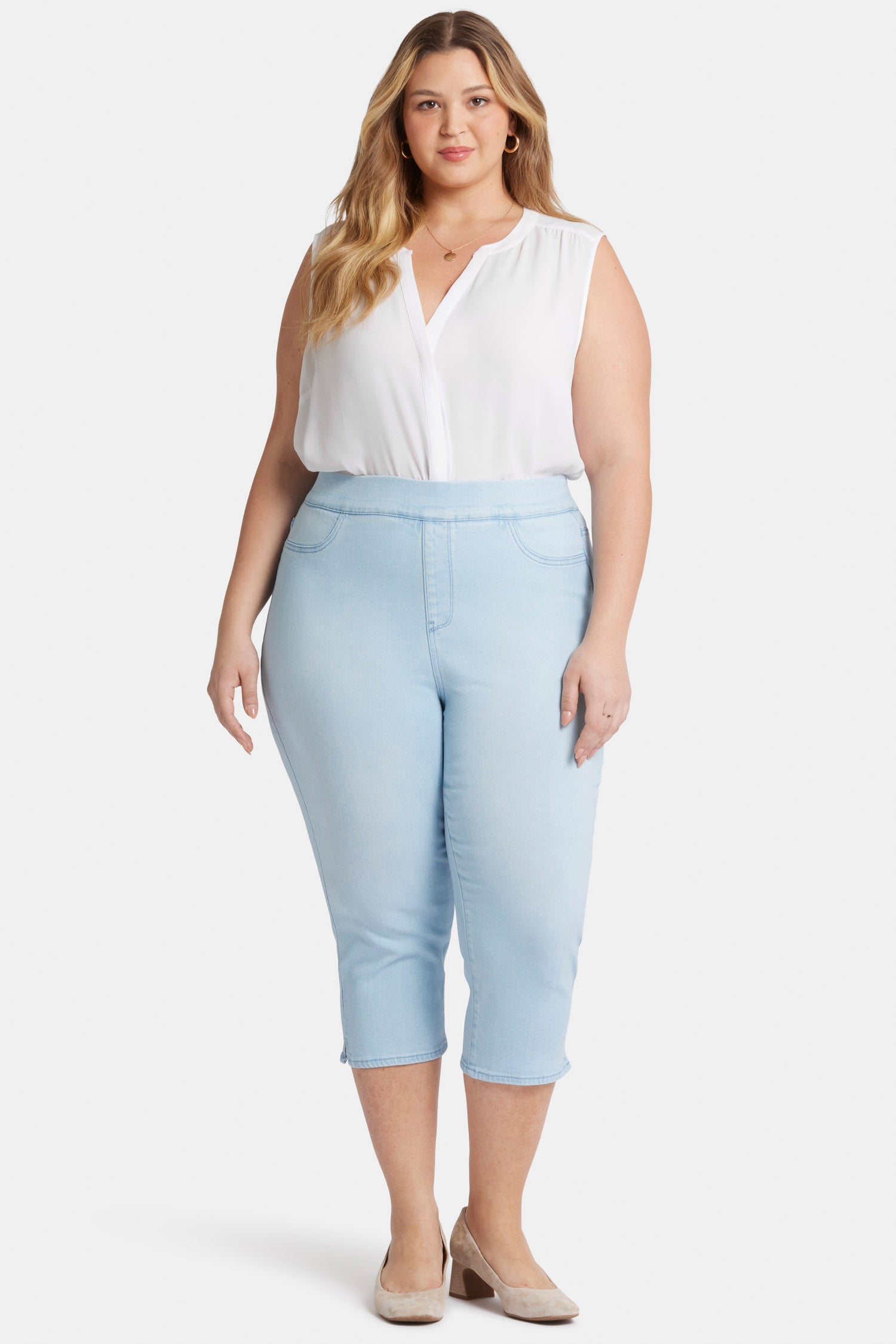 NYDJ Dakota Crop Pull-On Jeans In Plus Size In Soft-Contour Denim™ With Side Slits - Oceanfront