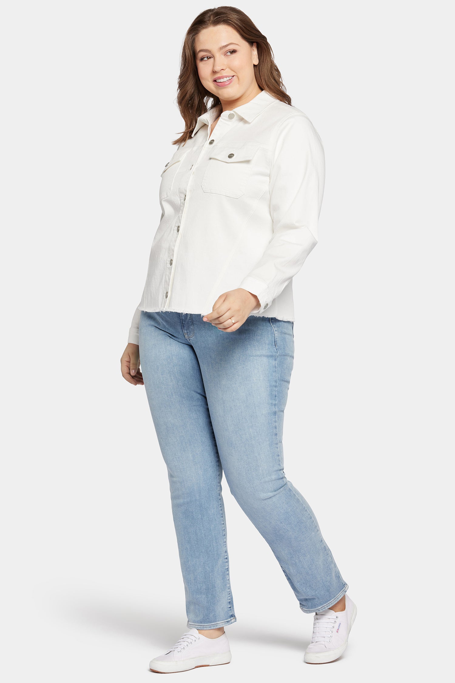 NYDJ Frayed Hem Jacket In Plus Size In Stretch Twill - Optic White