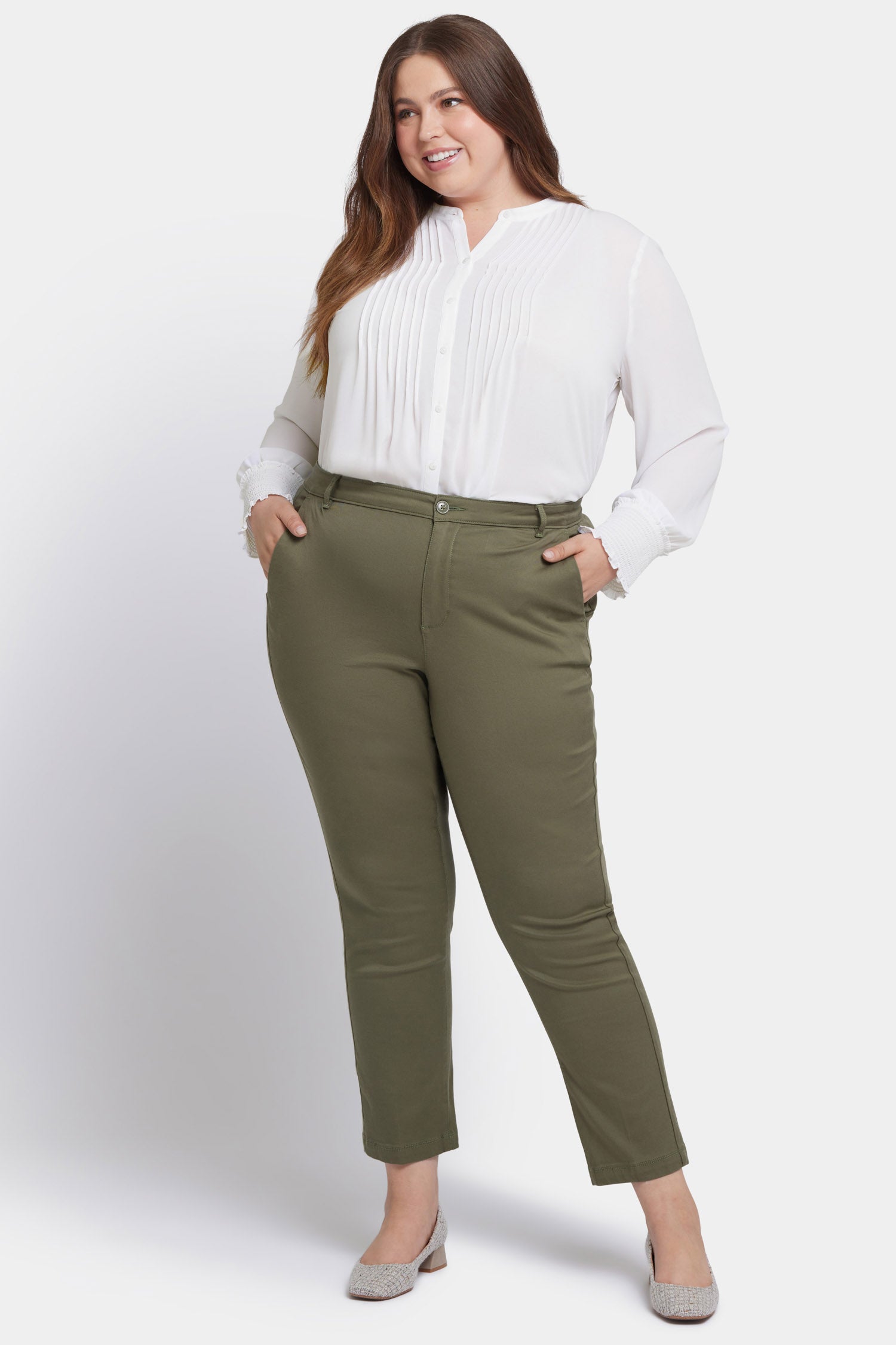NYDJ Sadie Slim Pants In Plus Size In Stretch Twill - Avocado
