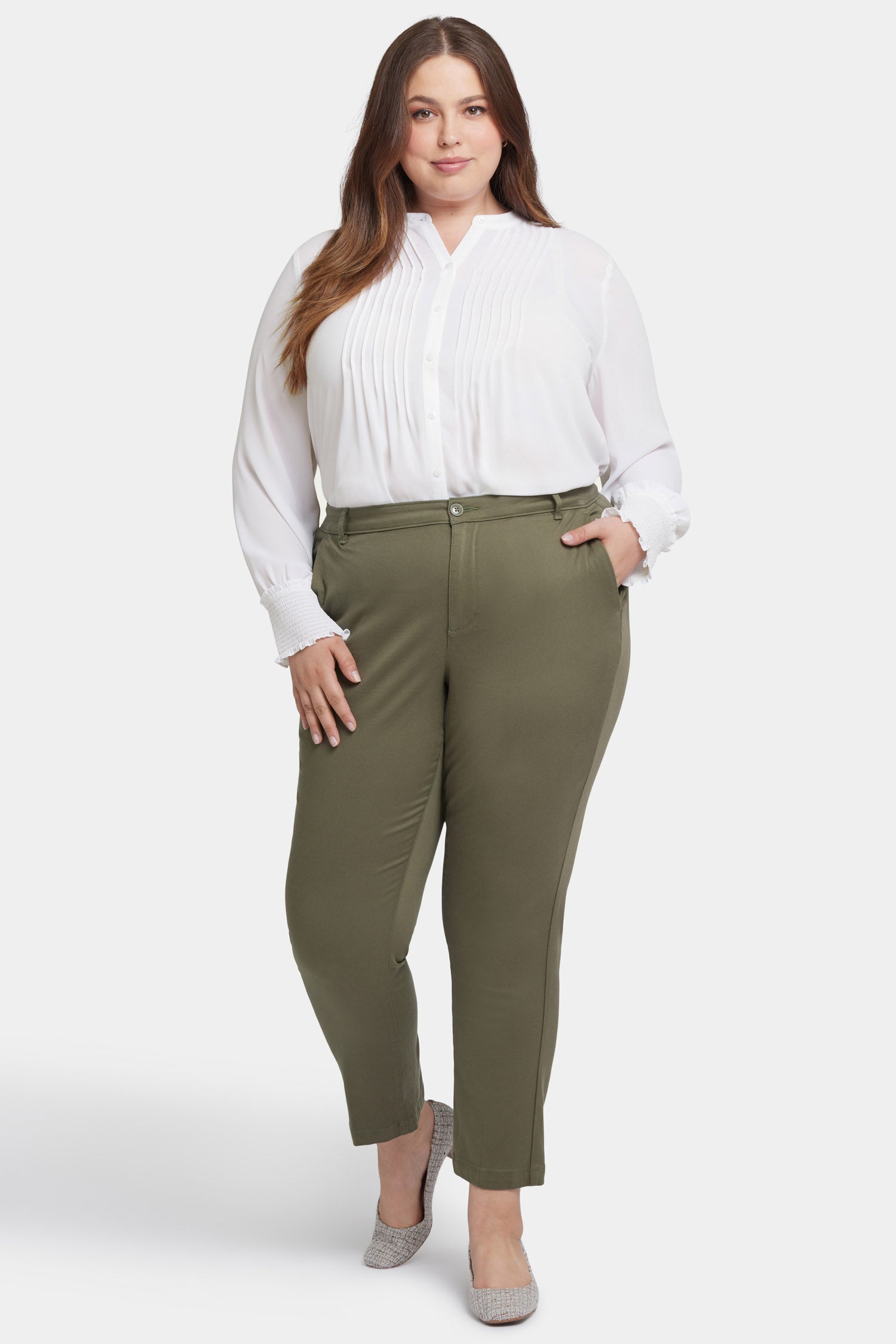 NYDJ Sadie Slim Pants In Plus Size In Stretch Twill - Avocado