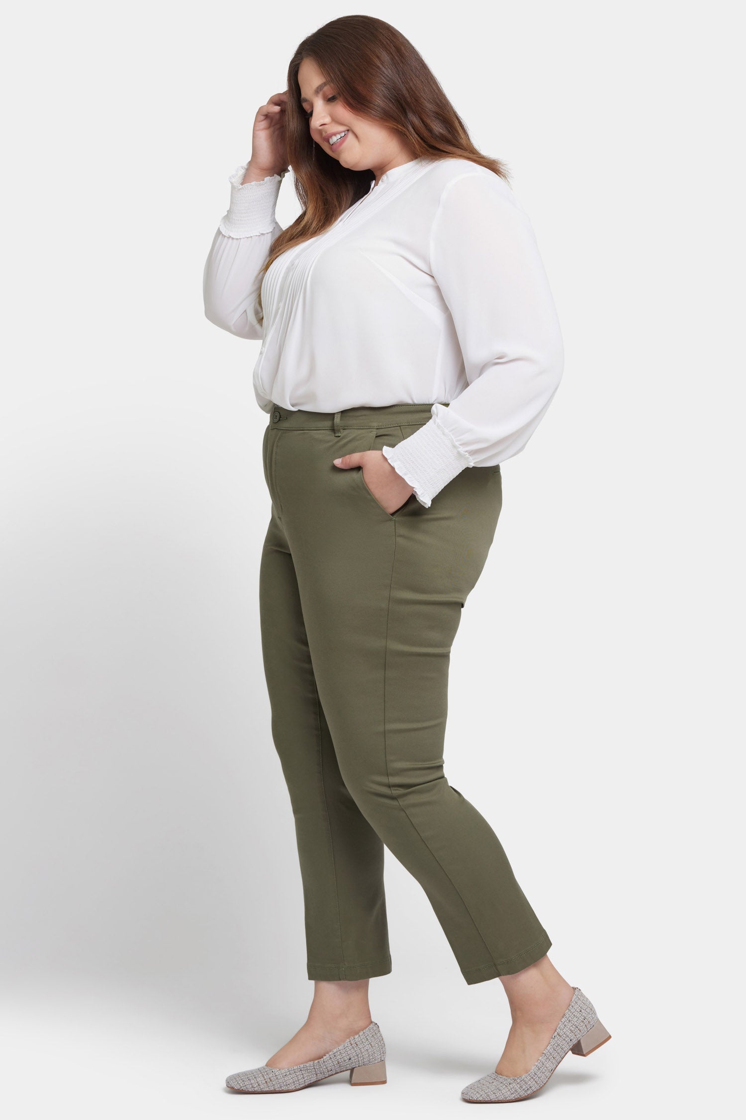 NYDJ Sadie Slim Pants In Plus Size In Stretch Twill - Avocado