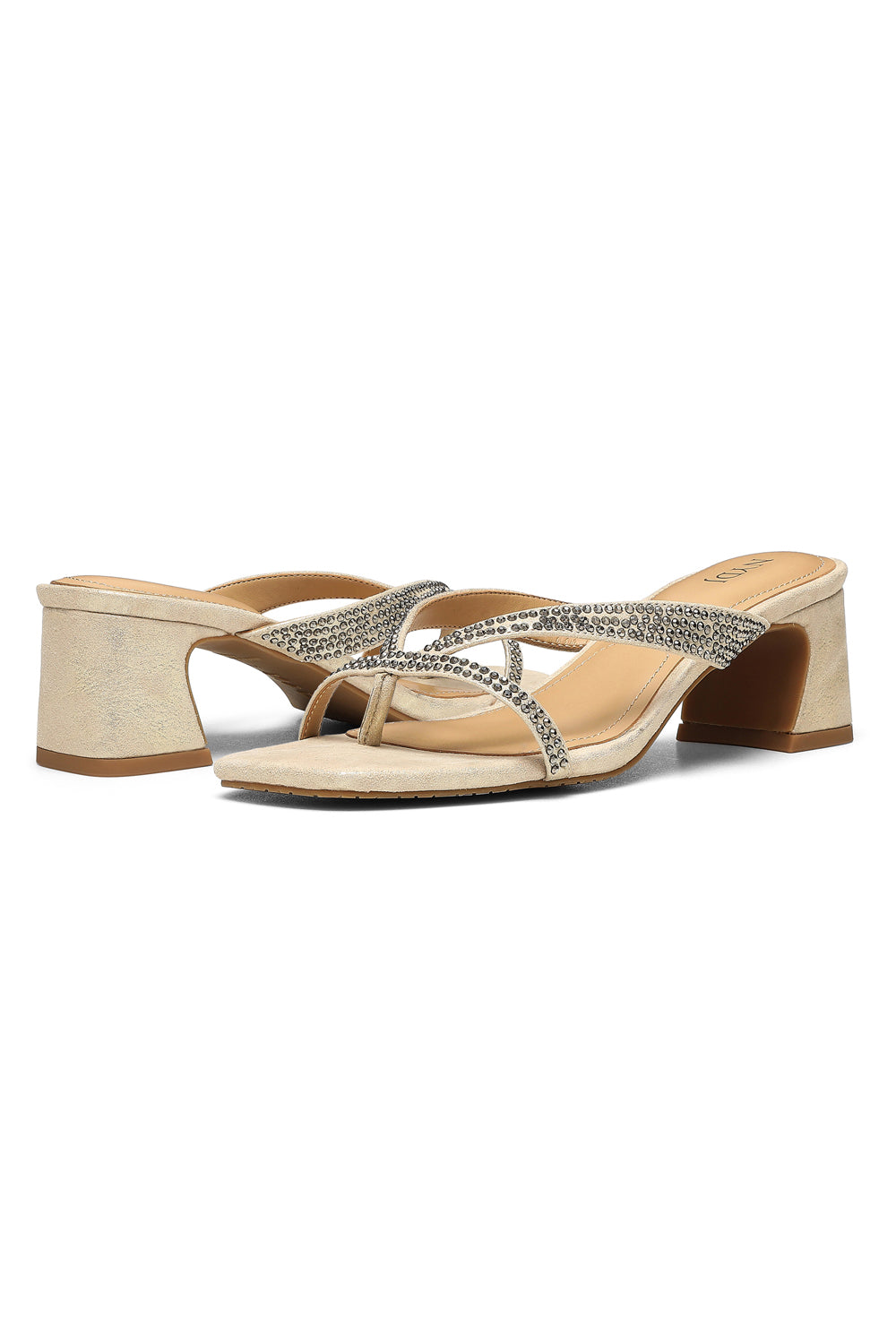 NYDJ Glynn Block Heel Sandals In Metallic Suede - Light Gold