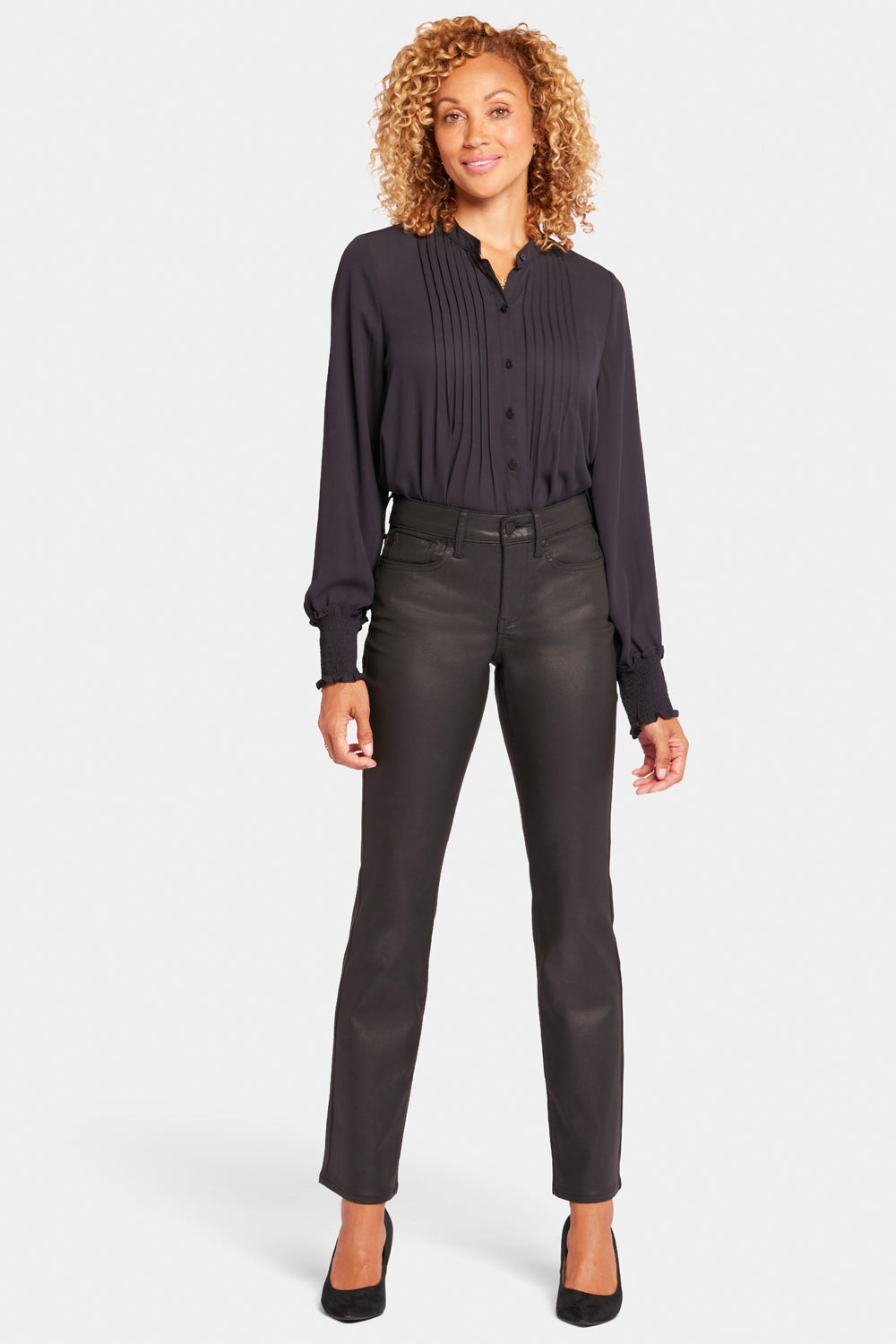 NYDJ Uplift Coated Marilyn Straight Jeans  - Black Coated