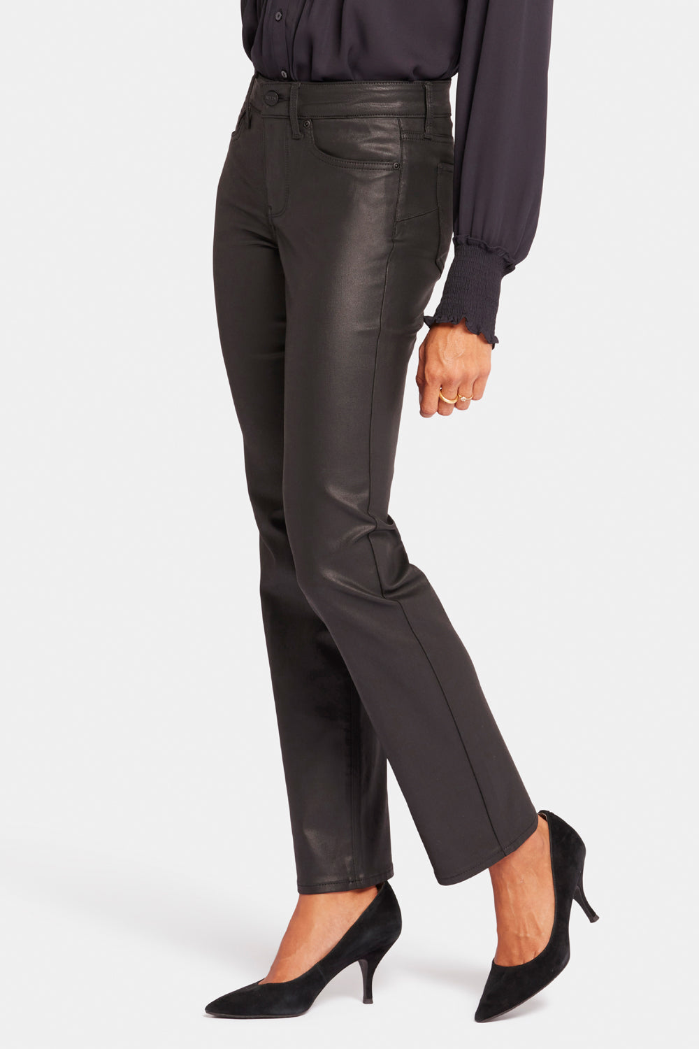 NYDJ Uplift Coated Marilyn Straight Jeans  - Black Coated