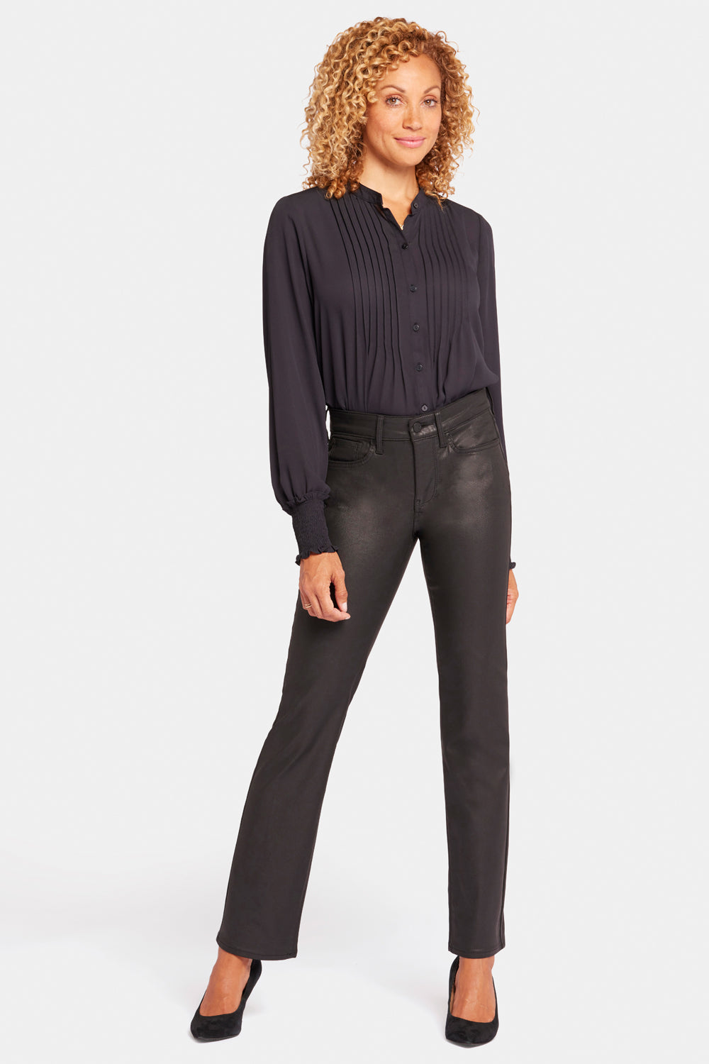 NYDJ Uplift Coated Marilyn Straight Jeans  - Black Coated