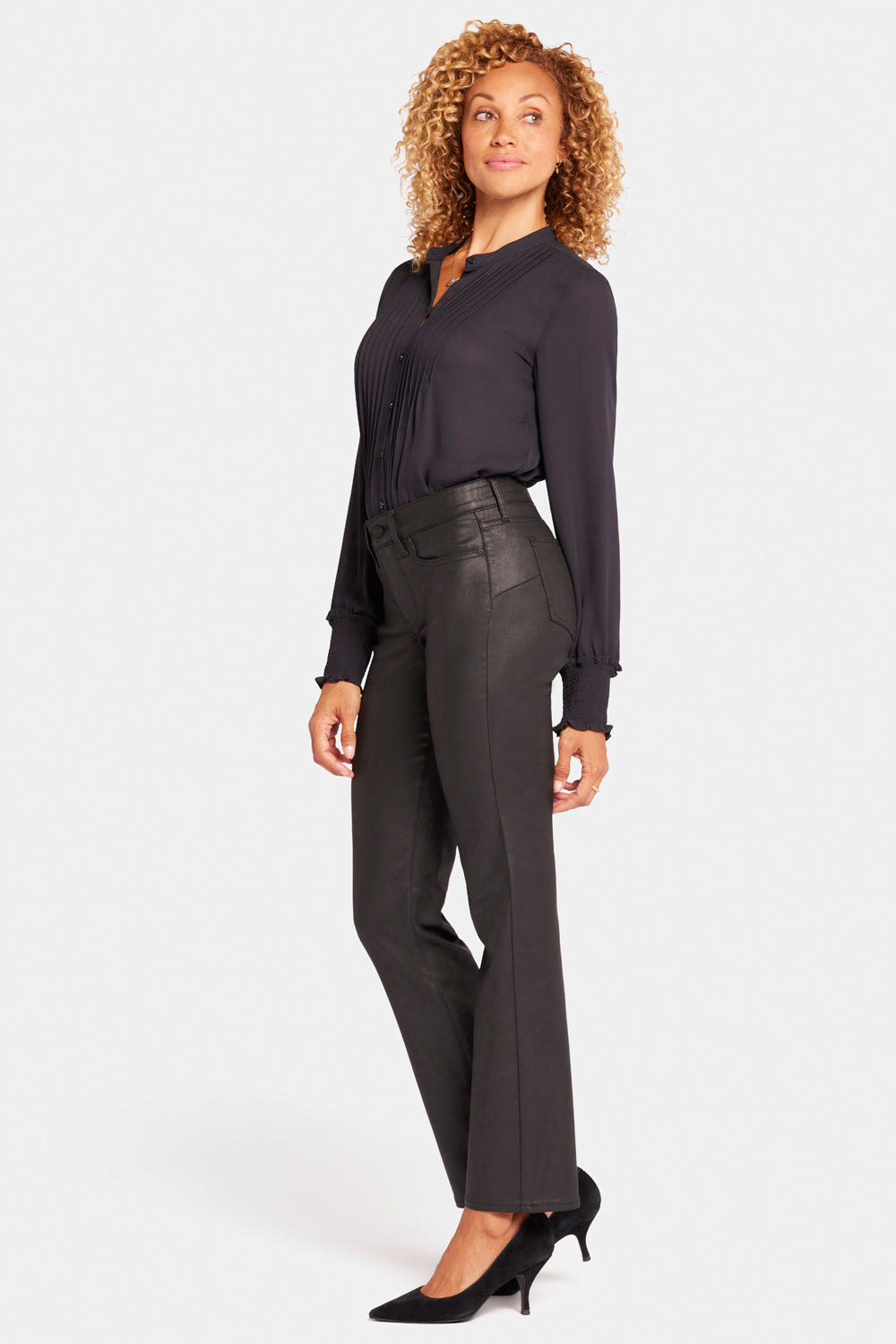 NYDJ Uplift Coated Marilyn Straight Jeans  - Black Coated
